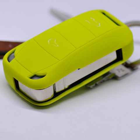 mt-key Schlüsseltasche Autoschlüssel Softcase Silikon Schutzhülle Apfelgrün, für Porsche Cayenne 955 9PA 2002-2012 2 Tasten Klappschlüssel
