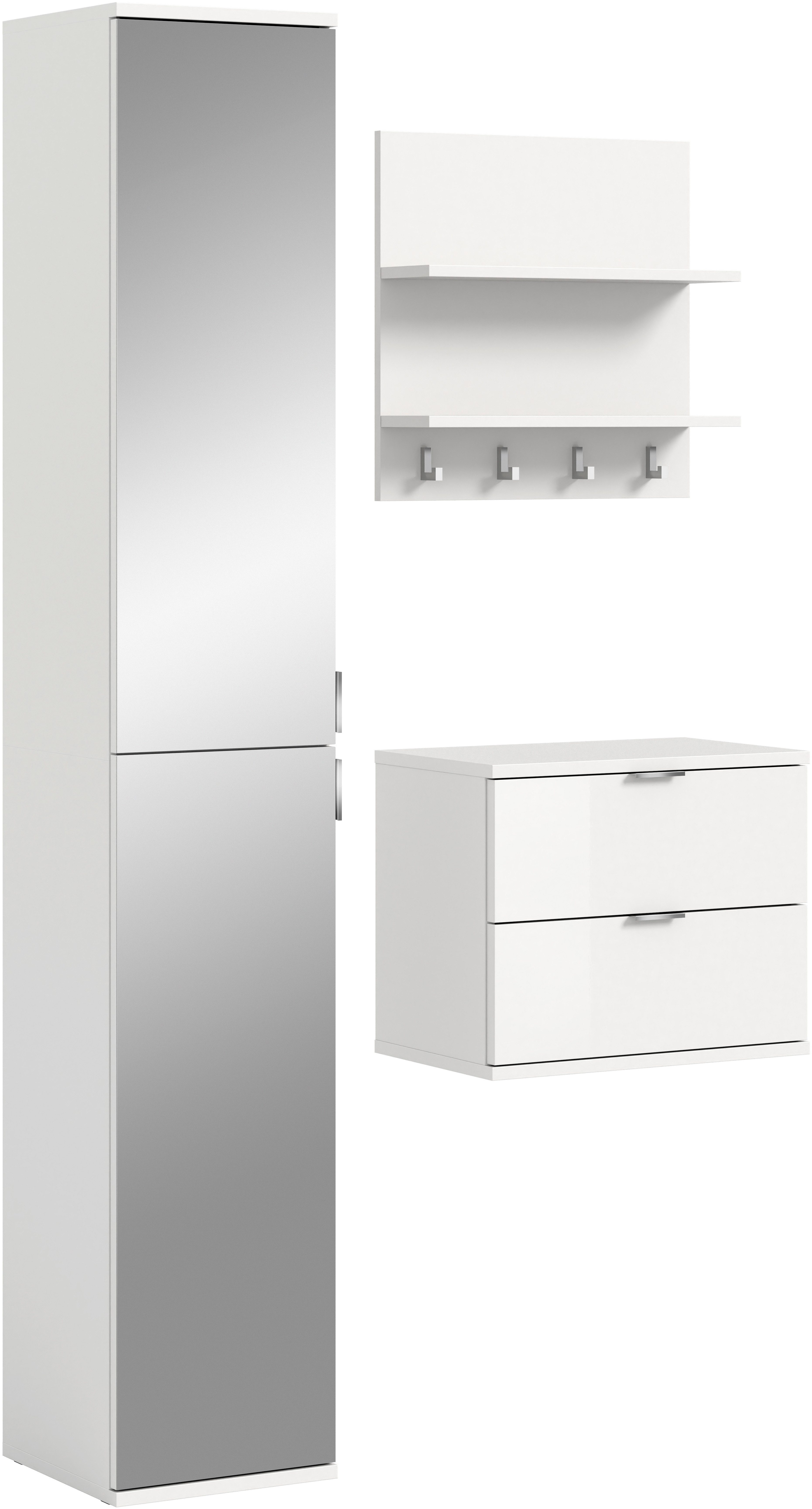 Home affaire Garderoben-Set Trondheim, Garderobenset 3-tlg. Breite 82 cm, (3-St), hochglanz, best. aus: Spiegelschrank, Paneel, Kommode, Flur