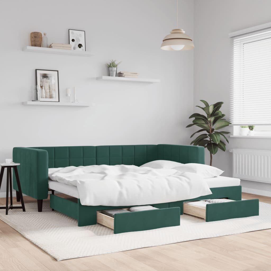 vidaXL Bett, Tagesbett Ausziehbar mit Schubladen Dunkelgrün 90x200 cm Samt günstig online kaufen