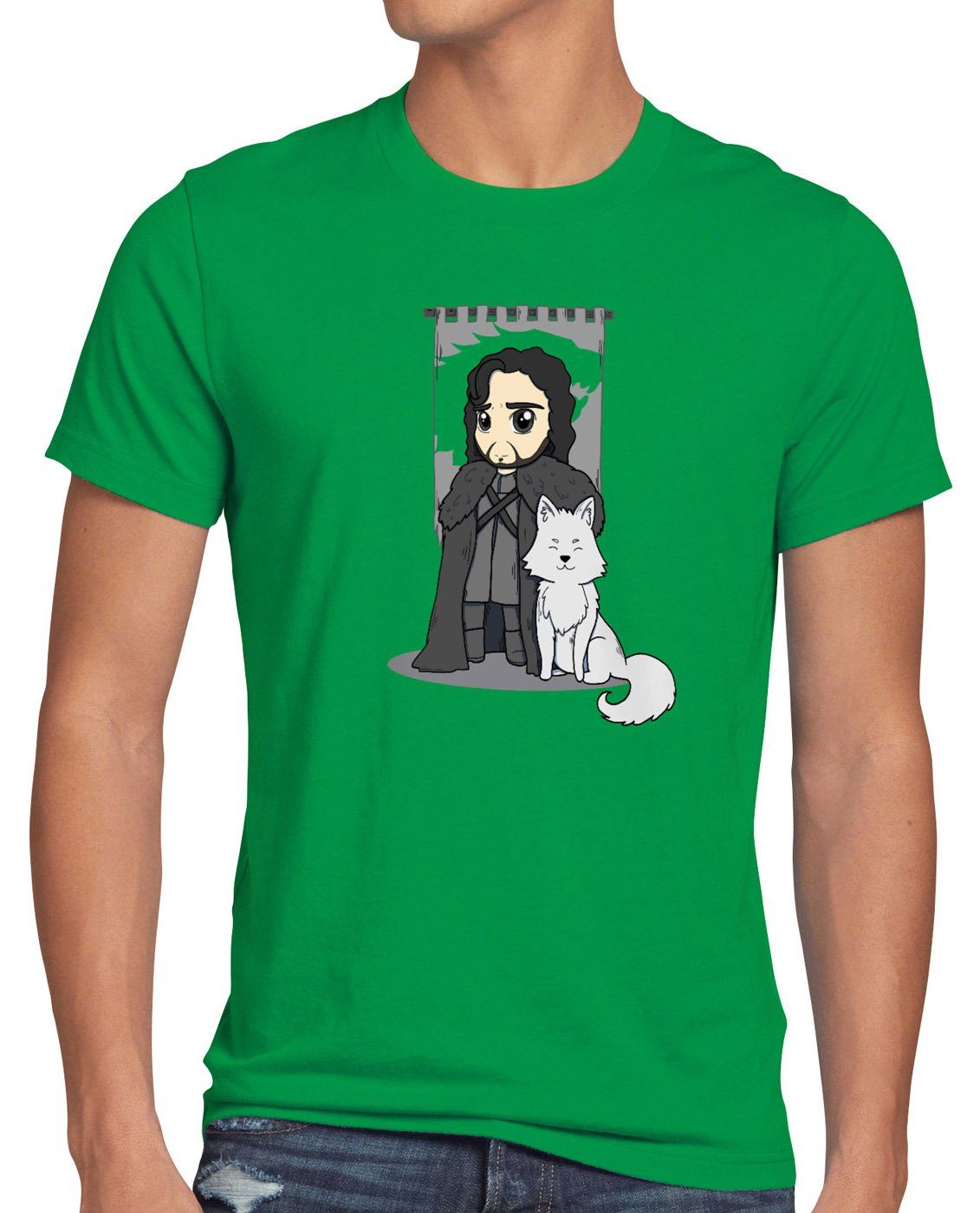 style3 Print-Shirt Herren T-Shirt Jon nachtwache grün chibi lord kommandant snow der Schnee