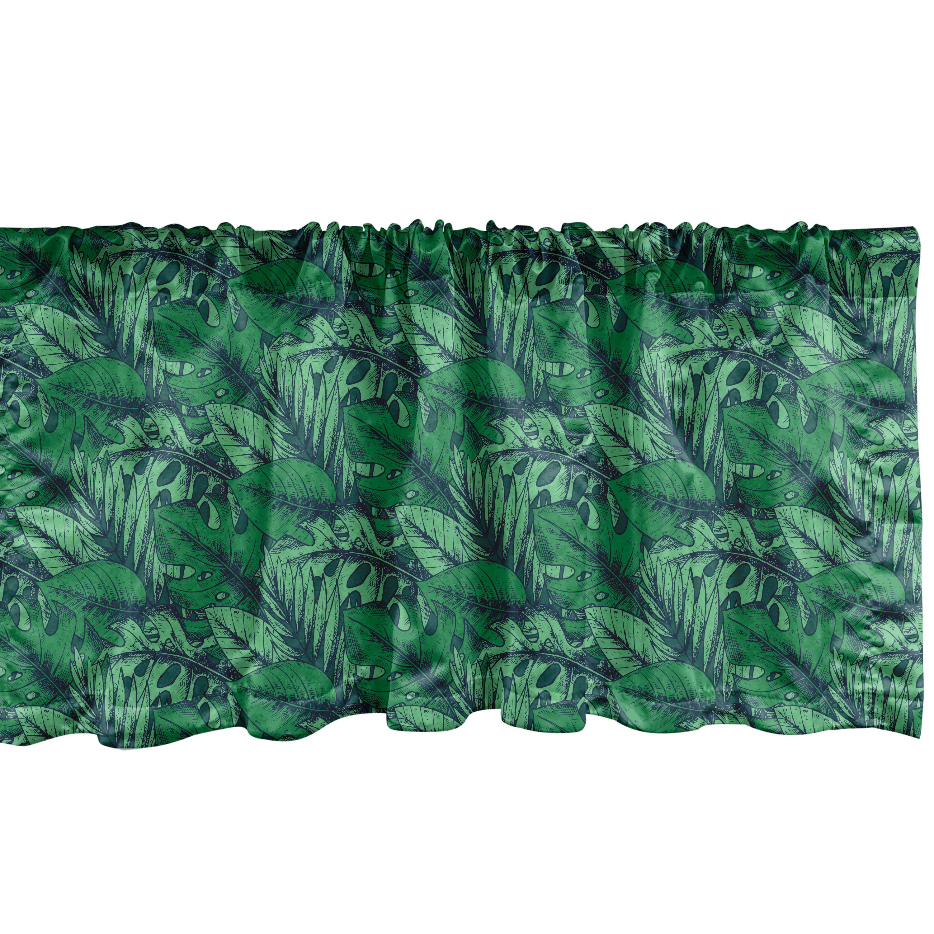 Scheibengardine Vorhang Volant für Küche Schlafzimmer Dekor mit Stangentasche, Abakuhaus, Microfaser, hawaiisch Tropischer Regenwald Blätter