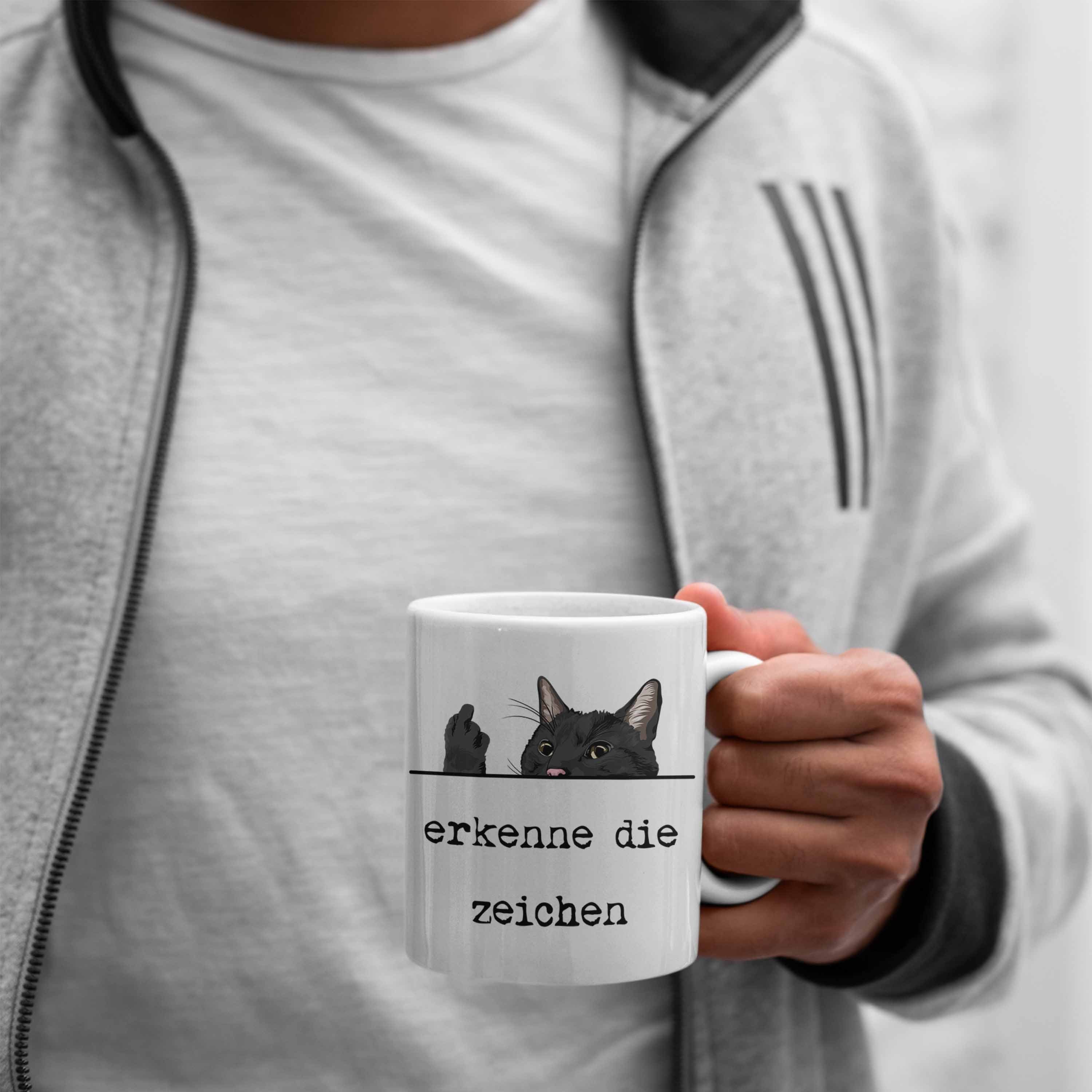 Trendation Tasse Trendation - Erkenne Die weiss Mittelfinger Frauen Katze für Katzenliebhaber Zeichen Kollegin Tasse Geschenk