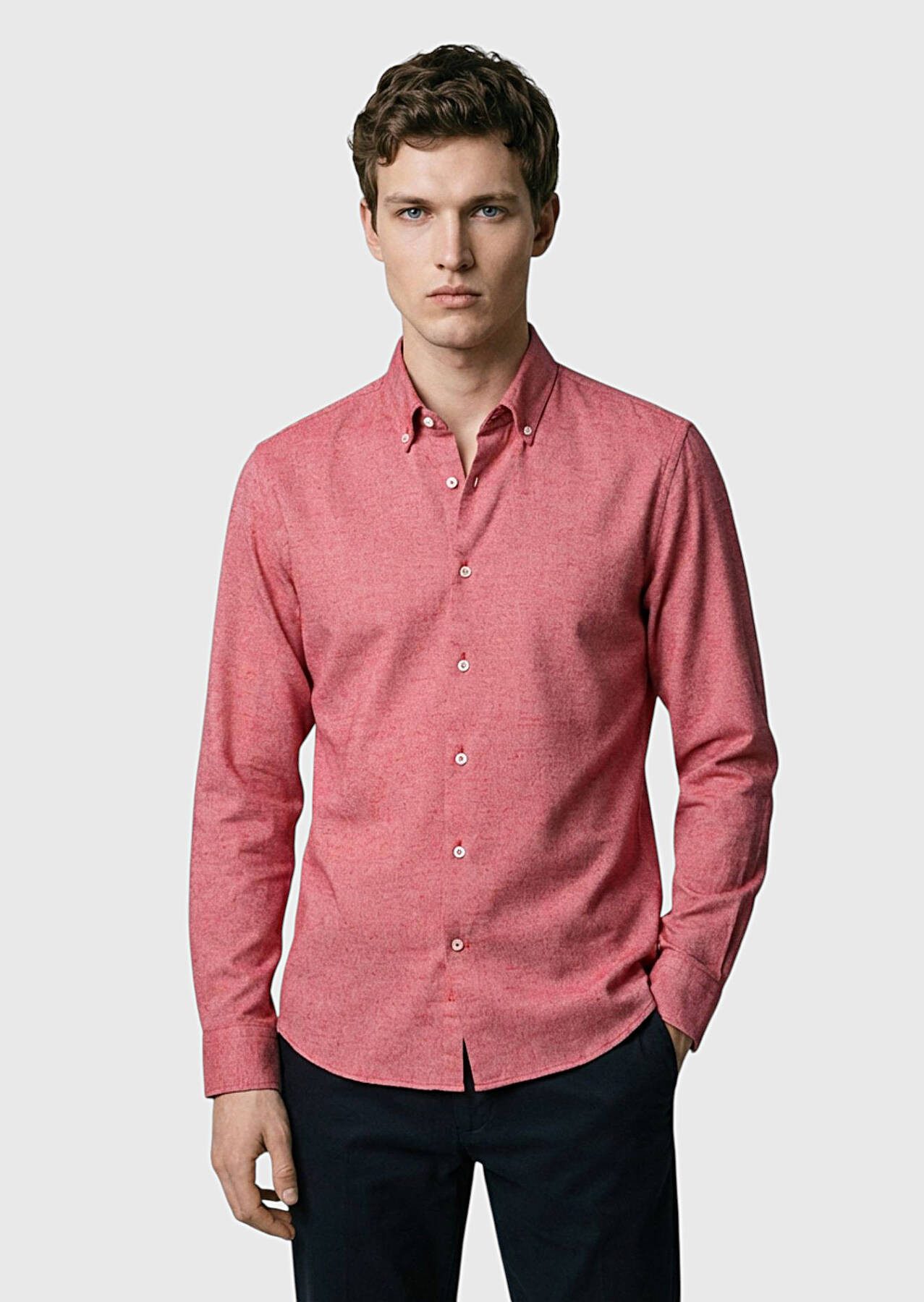 RAMSEY Hemdbluse Rotes, einfarbiges Freizeithemd in regulärer Passform aus 100 % Baumwo