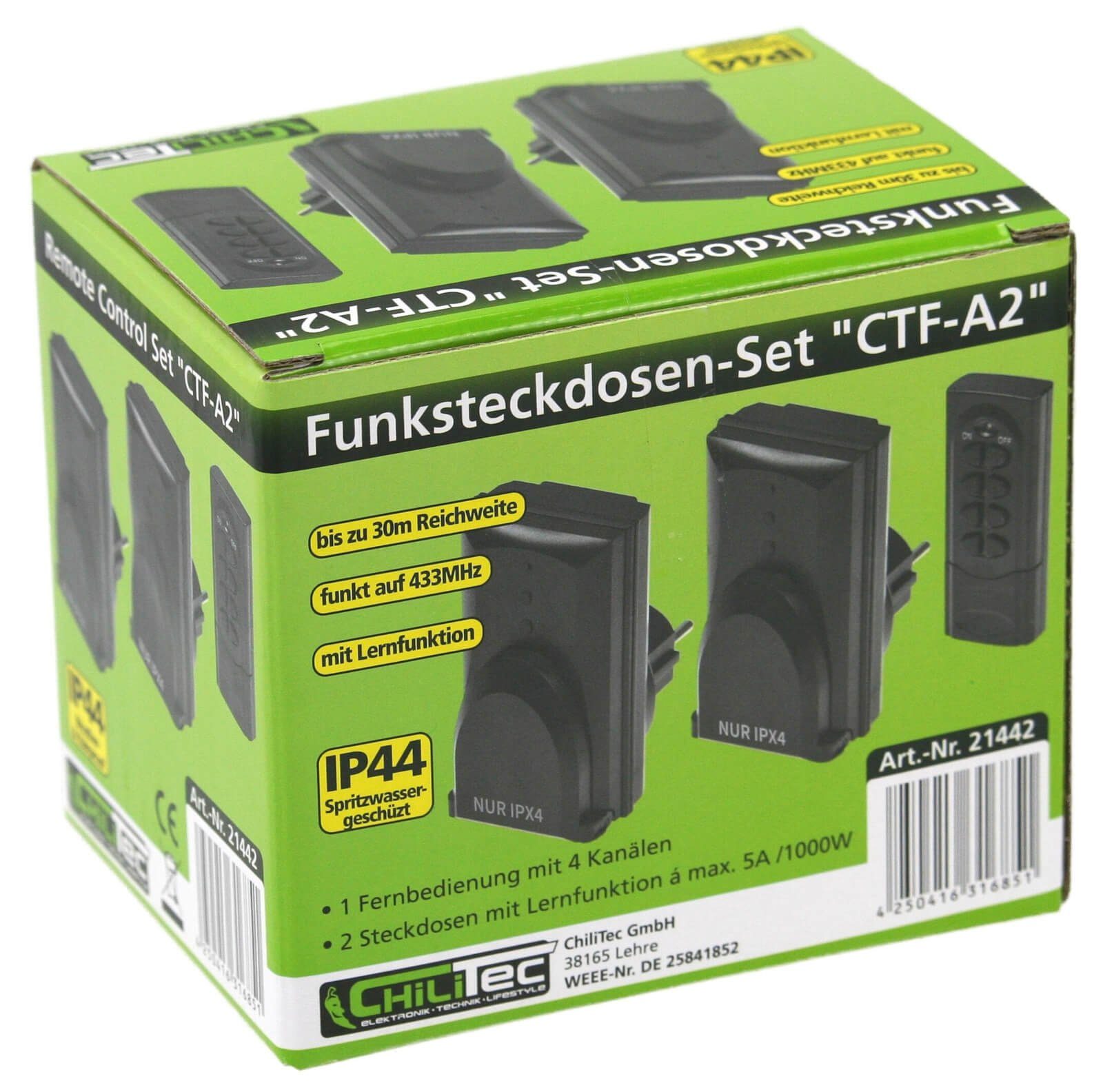 ChiliTec Funksteckdose Outdoor Funksteckdosen Set mit Fernbedienung Garten Funk Steckdosen