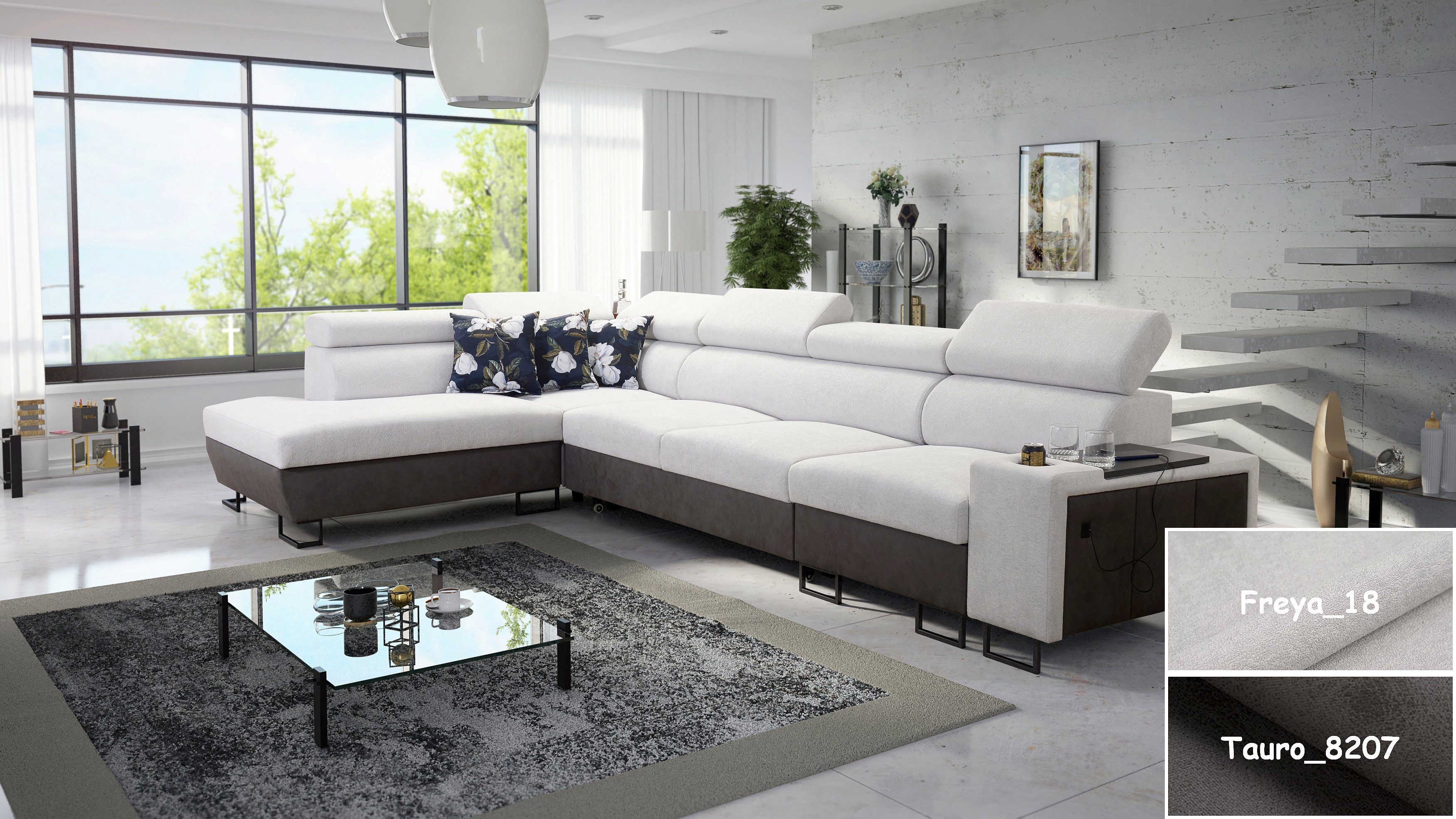 Möbel für Dich Ecksofa XXL Melody XI, mit USB-Ladestation, Ablagen, Bettfunktion und Stauraum
