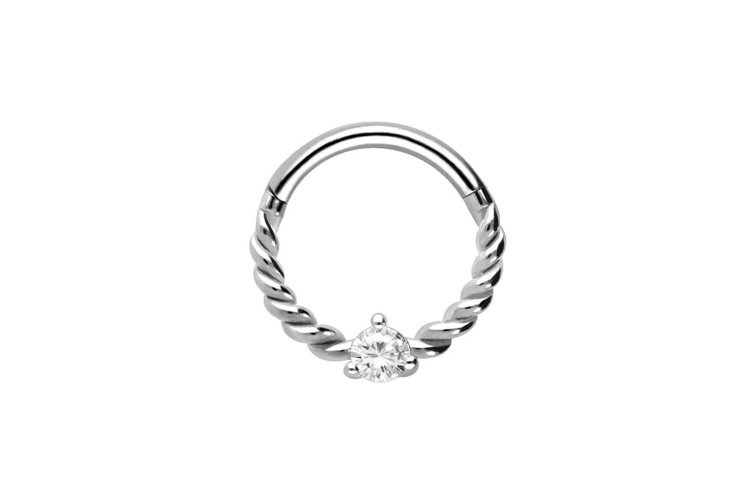 Piercing-Set Chirurgenstahl Segmentring Clicker KRISTALL + GEDREHT