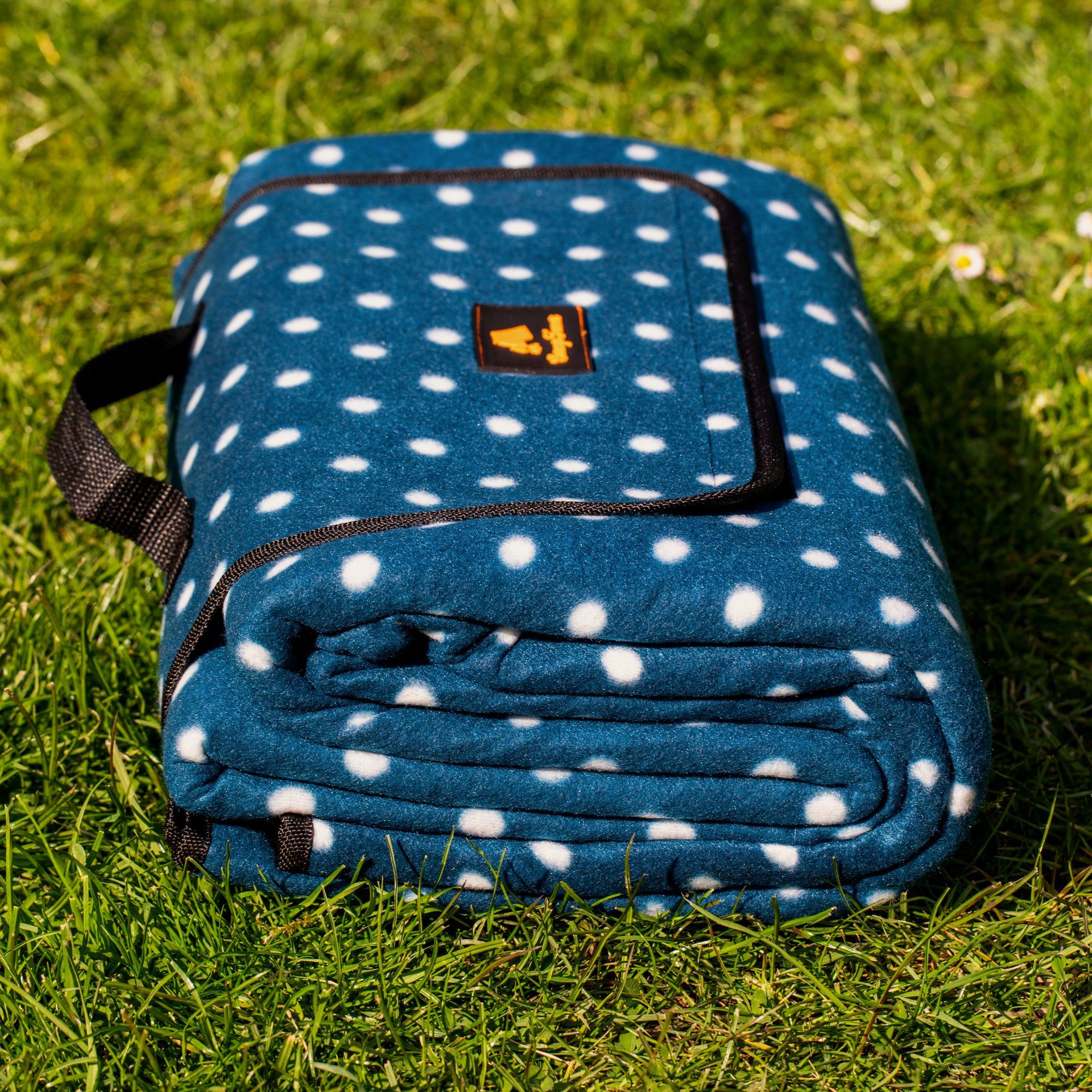 Picknickdecke 200x200 cm, blau, Muster: Punkte, CampFeuer