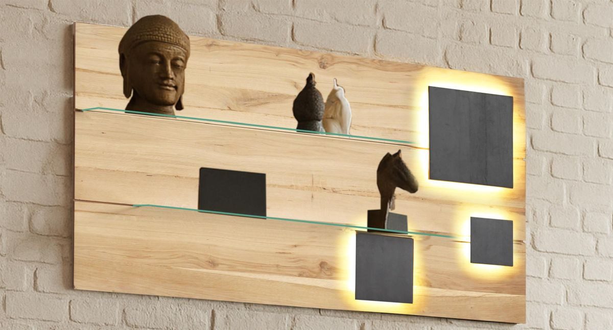 WOLF MÖBEL Ablageregal BANDUNG Wandboard 2 Glasablagen / Licht, 145 x 15 x 75, BANDUNG Wandboard 2 Glasablagen / Licht