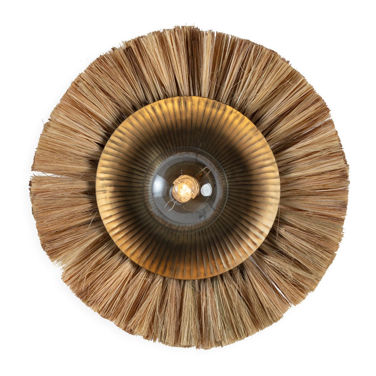 Cosy Home Ideas Wandleuchte Wandlampe rund Seegras Metall Bronzeoptik Boho, ohne Leuchtmittel, runde Lampe mit Naturfasern im Boho Style