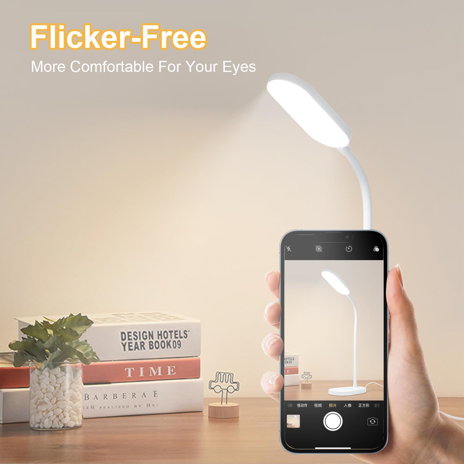LQWELL Schreibtischlampe Tischleuchte mit Telefonhalter, LED fest integriert, 360° Flexibel Touch-Steuerung, Studienlampe für Heimbüro, 5000k, 160 Lumen, LED Sc – Bild 5 von 5