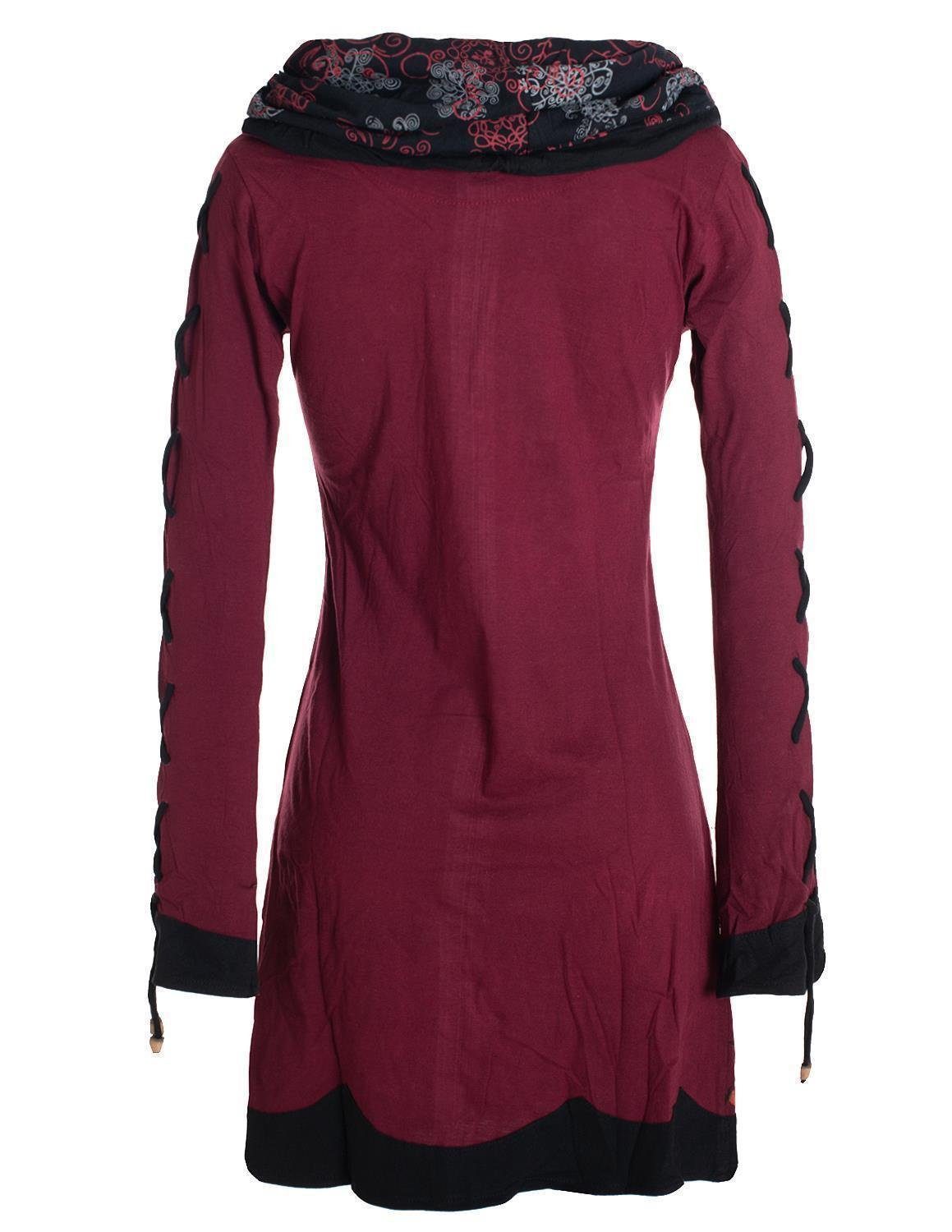 Vishes Jerseykleid Blumenkleid Langarm-Shirtkleid mit Schalkragen Hippie, Boho, Elfen Style – Bild 2 von 4