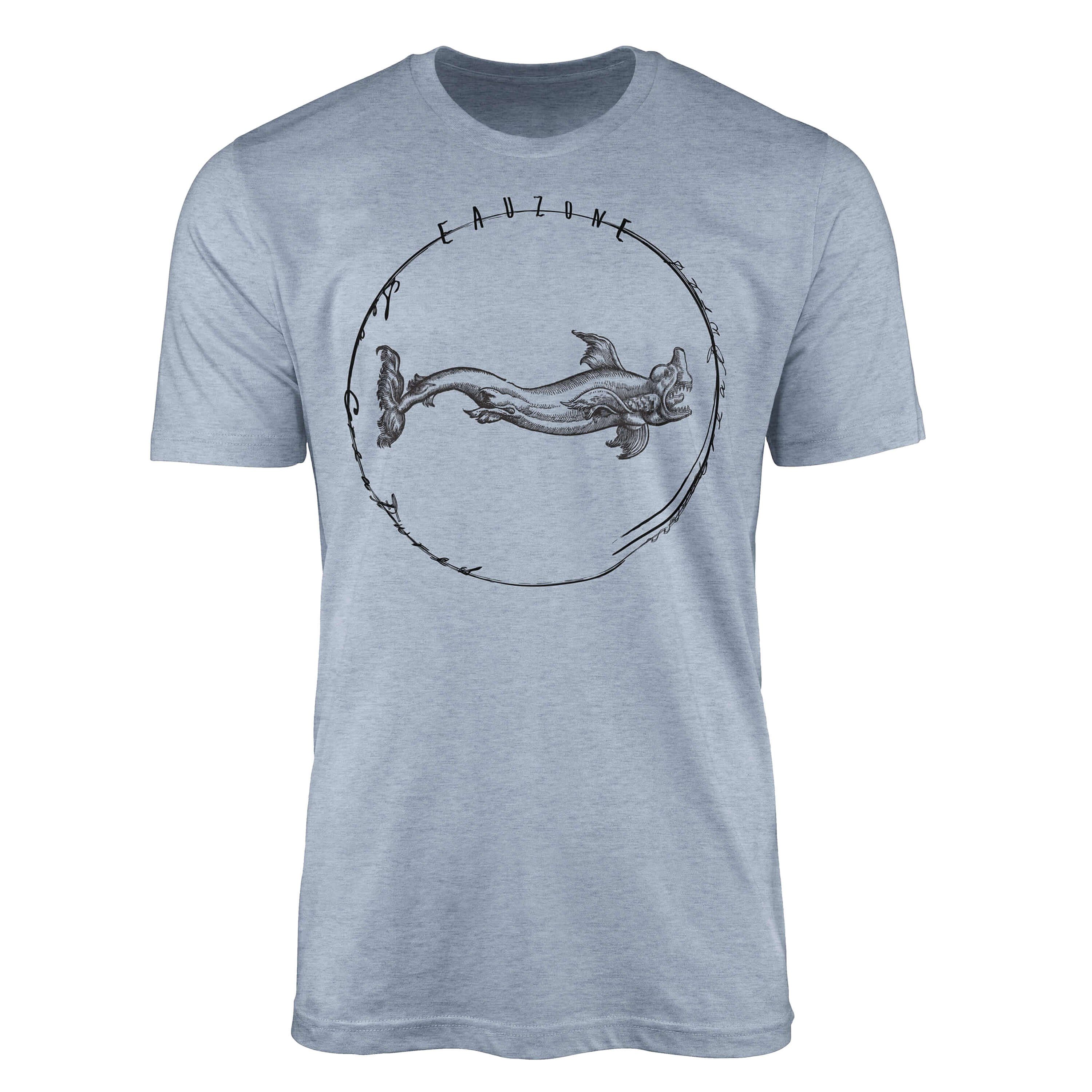 Sinus Art T-Shirt T-Shirt Tiefsee Fische - Serie: Sea Creatures, feine Struktur und sportlicher Schnitt / Sea 064 Stonewash Denim