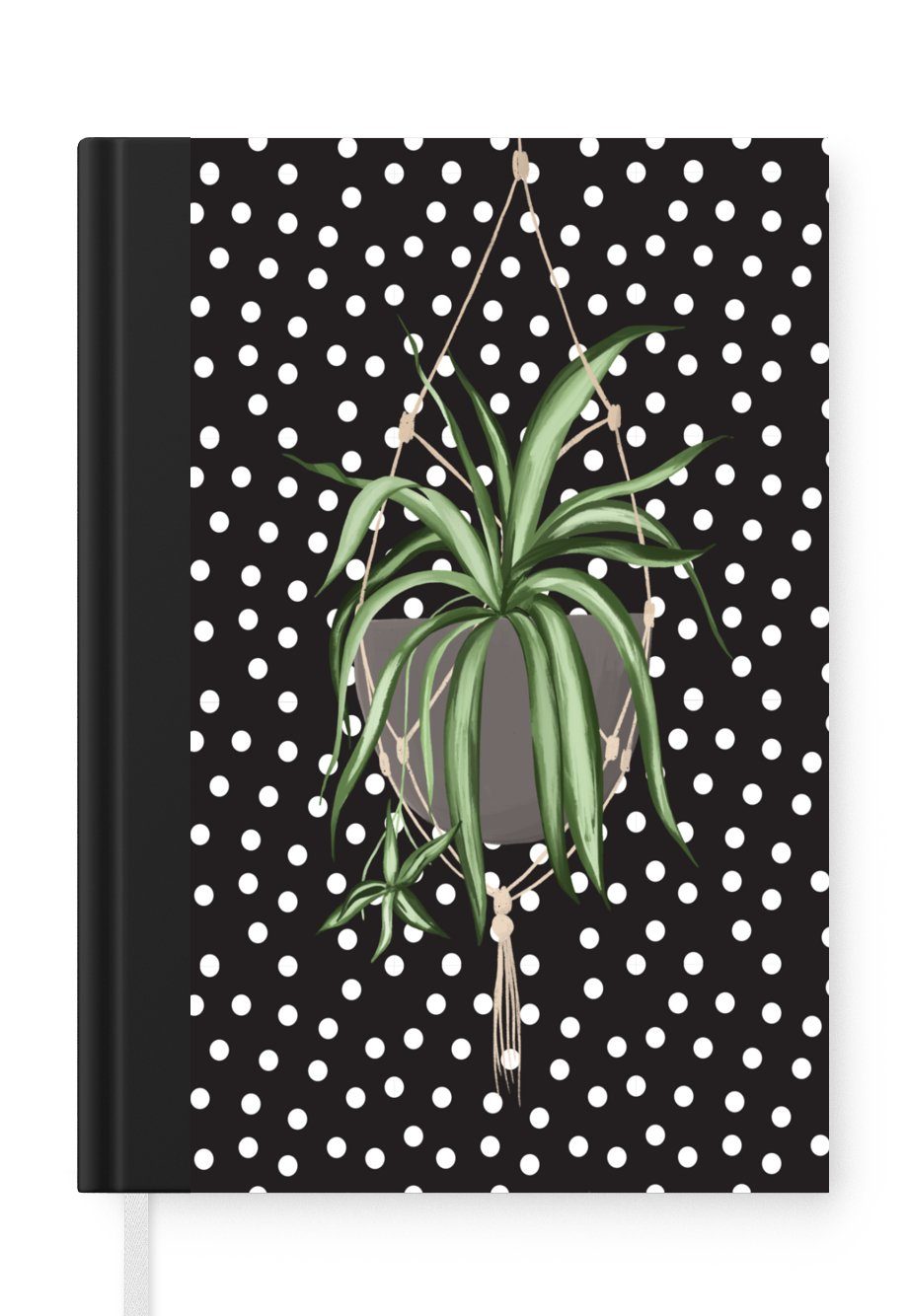 MuchoWow Notizbuch Pflanze - Hängender Blumentopf - Dots, Journal, Merkzettel, Tagebuch, Notizheft, A5, 98 Seiten, Haushaltsbuch
