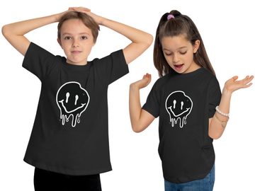 MyDesign24 T-Shirt Kinder Smiley Print Shirt bedruckt - Zerlaufender Smiley Bedrucktes Jungen und Mädchen T-Shirt, i292