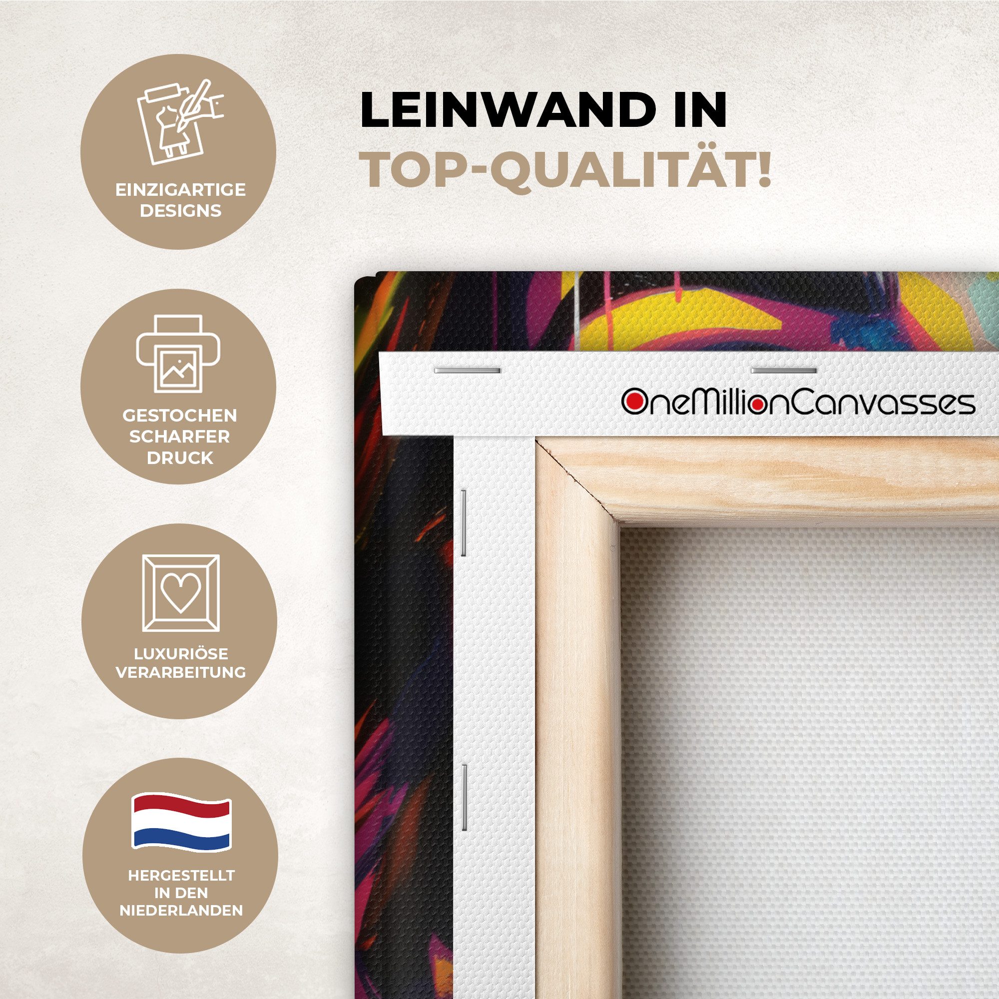 OneMillionCanvasses® Leinwandbild Frau - Gesicht - Bunt, Fotodruck (1 St), Leinwand Bilder Klein, Wand Dekoration Aesthetic 30x20 cm