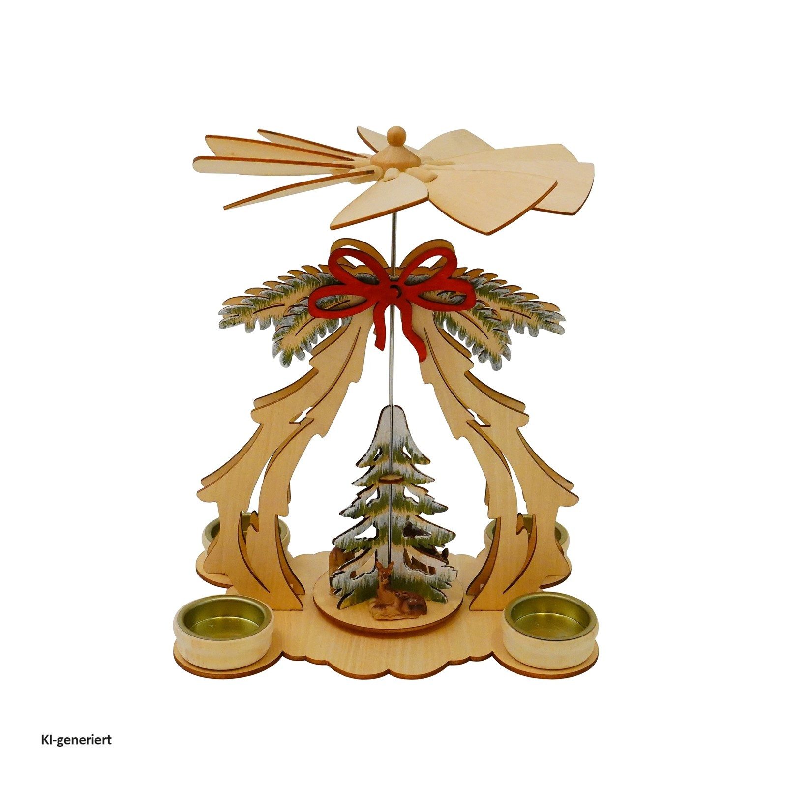 HTI-Living Weihnachtspyramide Weihnachtspyramide mit Tannenbaum und Schleife, Tischpyramide für 4 Teelichter