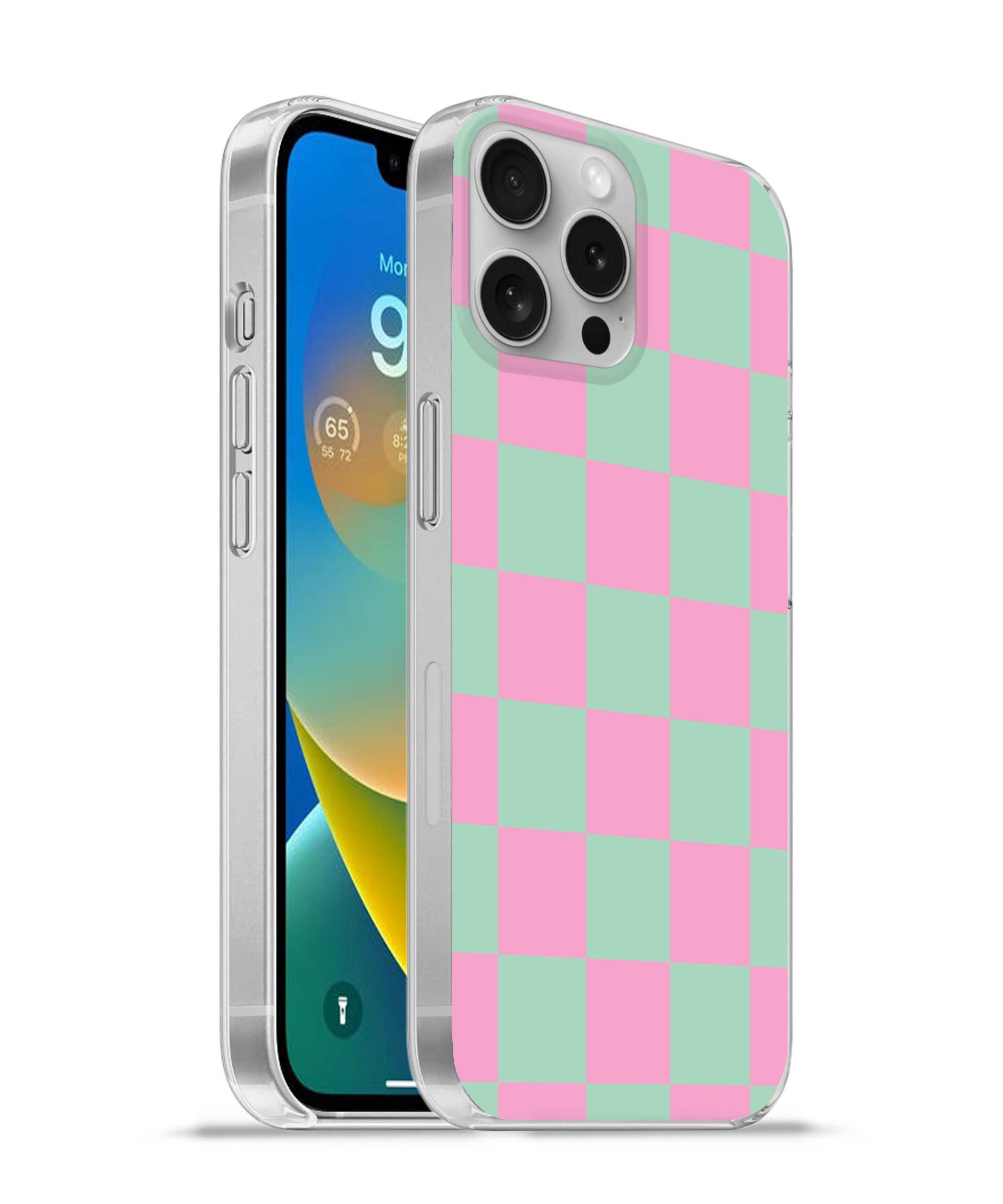 MuchoWow Handyhülle für Apple iPhone 16 Pro Max Schachbrettmuster - Grün - Rosa - Würfel, Smartphone-Bumper, Print, Handy Schutzhülle Dünn