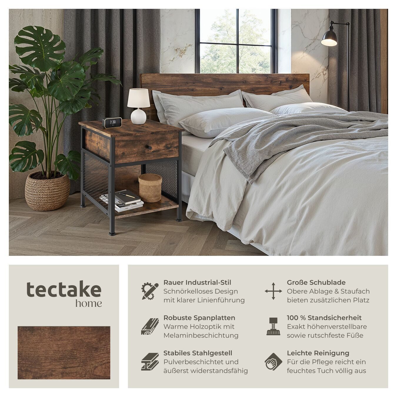 tectake Nachttisch Killarney (1-St., 3 tlg), Rustikaler Nachttisch im marka günstig online kaufen