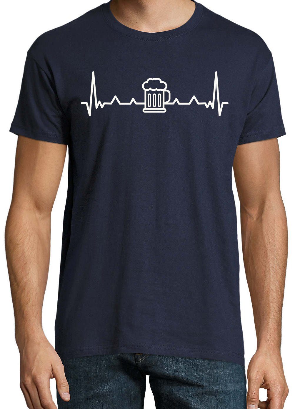 Aufdruck Heartbeat Youth T-Shirt Designz Herren lustigem Navyblau Print-Shirt Logo Bier mit