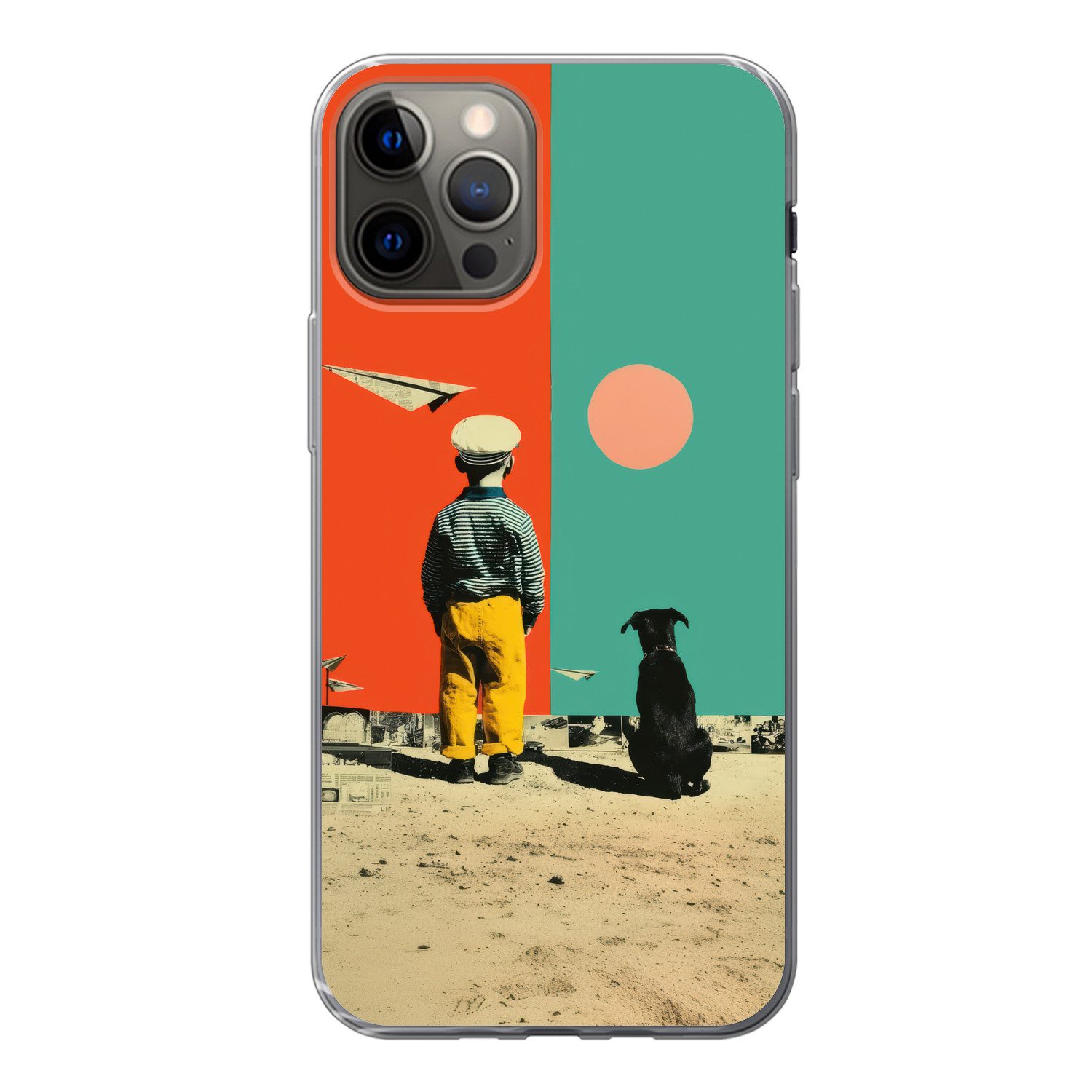 MuchoWow Handyhülle für Apple iPhone 12 Pro Retro - Junge - Hund - Rot - Grün, Smartphone-Bumper, Print, Handy Schutzhülle Dünn
