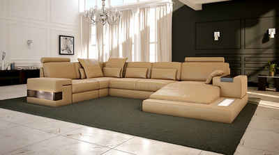BULLHOFF Schlafsofa Wohnlandschaft Leder Schlafsofa U-Form Designsofa LED Leder Sofa Couch XL Ecksofa grau braun »HAMBURG« von BULLHOFF, made in Europe, das "ORIGINAL"
