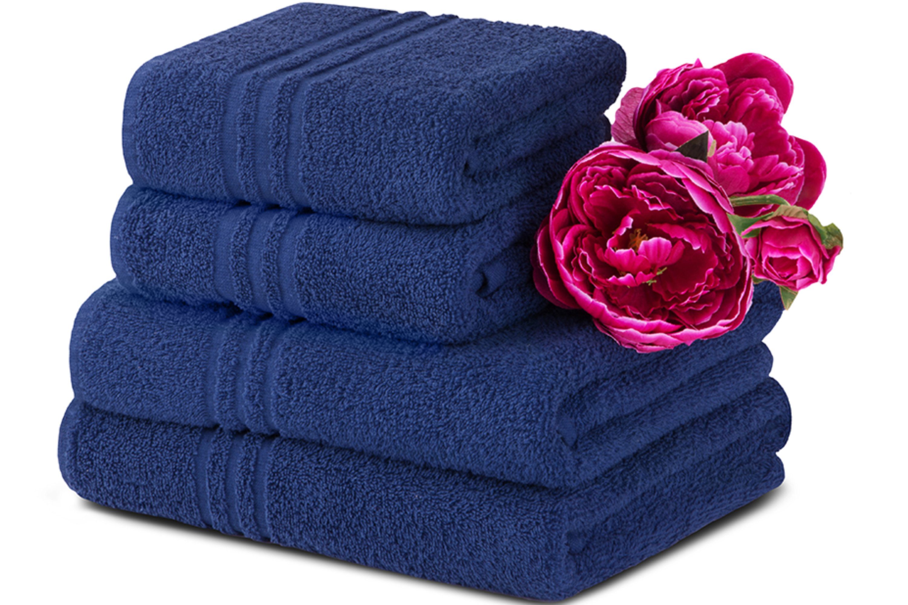 Konsimo Handtuch Set MANTEL 2x Duschtücher 2x Handtücher, (4 teilig, 4-tlg), 100 % Baumwolle, sehr saugfähig, weich im Griff marineblau