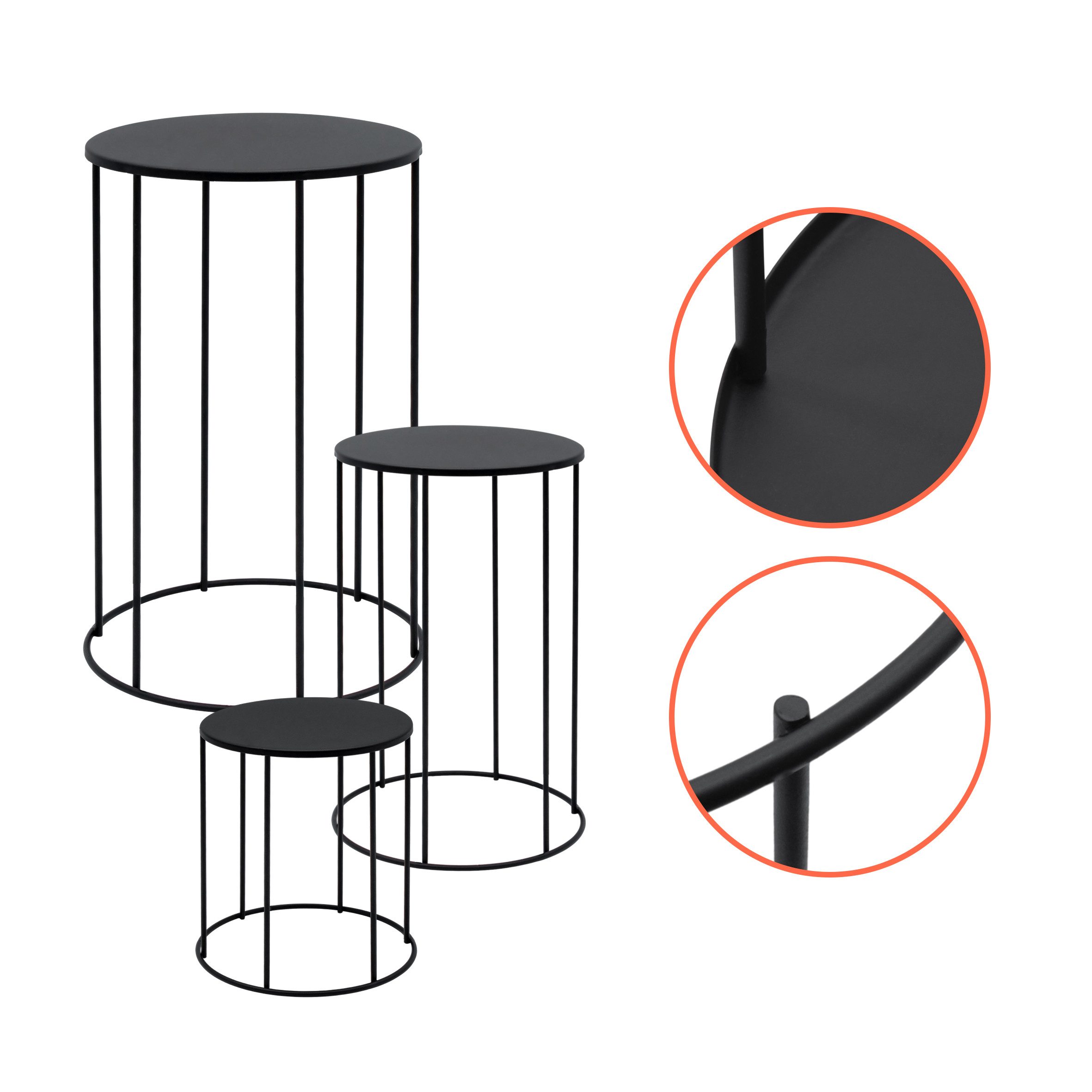Spetebo Blumenhocker Metall 3er Set rund schwarz matt - 39 / 29 / 19 cm (Anzahl, 1 St., Stück), elegantes Industrial Design