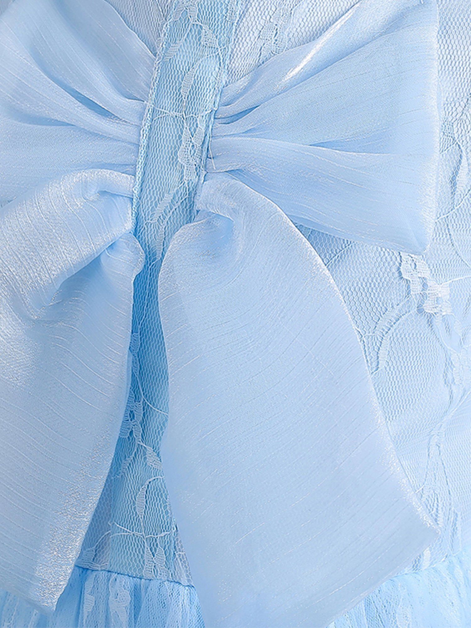 Bodenlanges Blau Spitze Abendkleid mit LAPA Einfacher Partykleid Kleid Mädchen