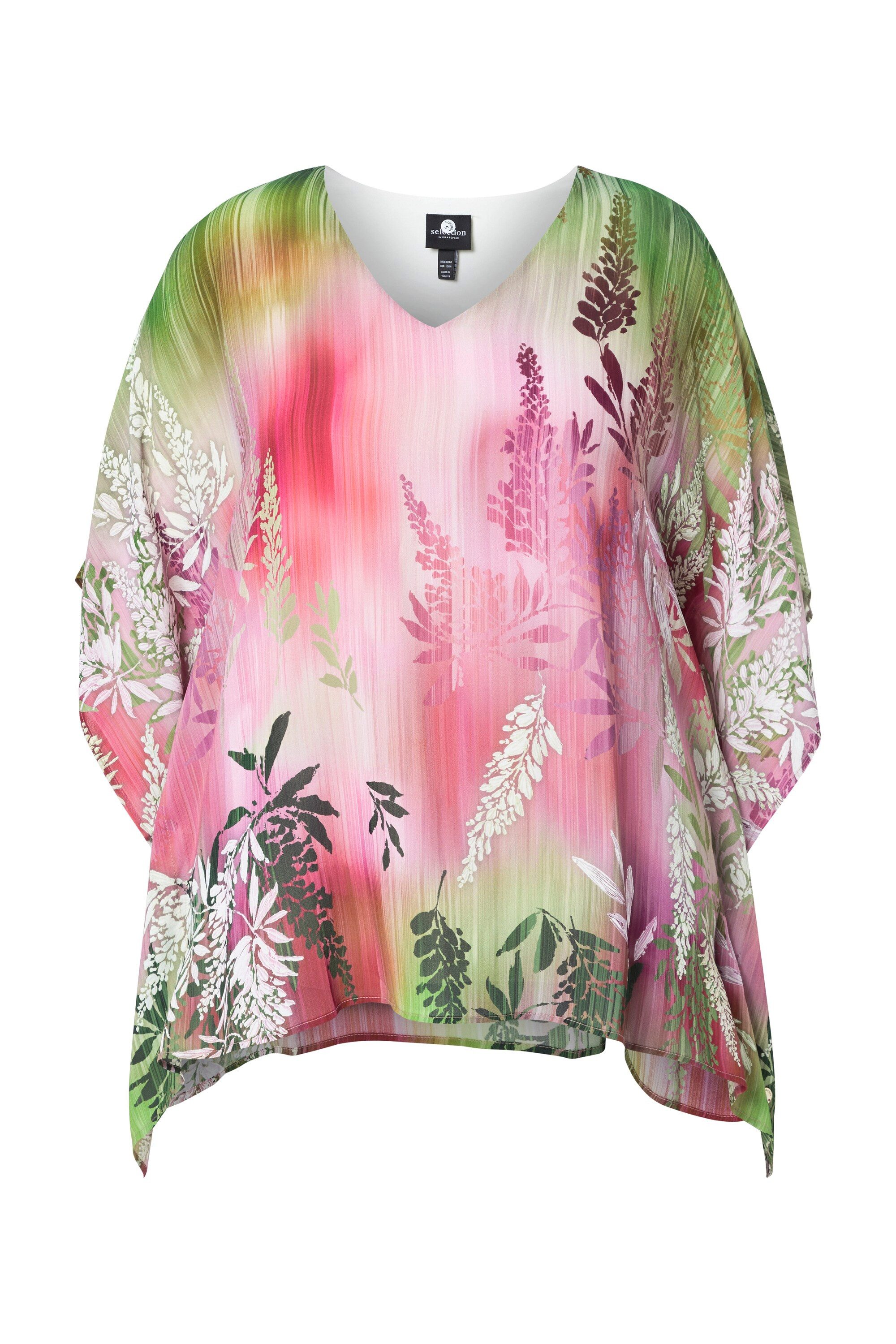 Ulla Popken Tunika Chiffon-Bluse doppellagig V-Ausschnitt oversized