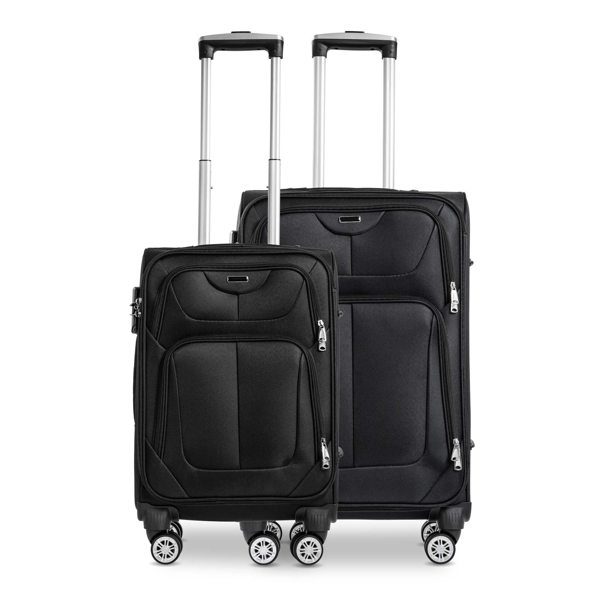 Sparsando Weichgepäck-Trolley SPARSET Handgepäck(50cm) + Checkin-Trolley(60cm) mit Zahlenschloss, 4 x 360° Zwillings - Rollen, Kabinenkoffer, Stoffkoffer, Kabinentrolley,Schwarz
