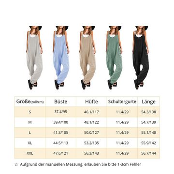 RUZU UG Jumpsuit Damen-Arbeitshose, lockerer Sommer-Overall Ärmellose Latzhose mit großen Taschen