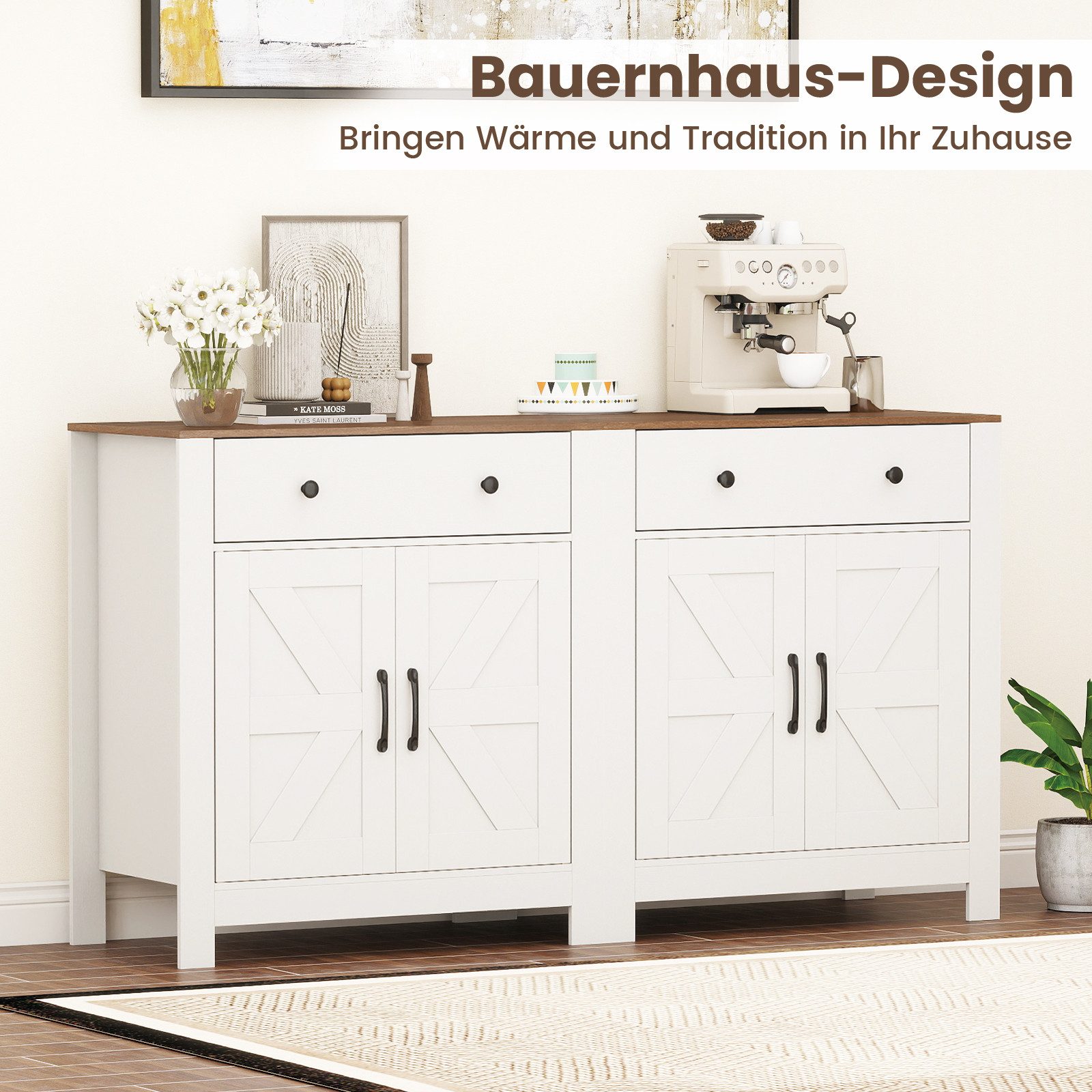 COSTWAY Sideboard, Küchenschrank mit Schublade, verstellbarem Regal Landhausstil
