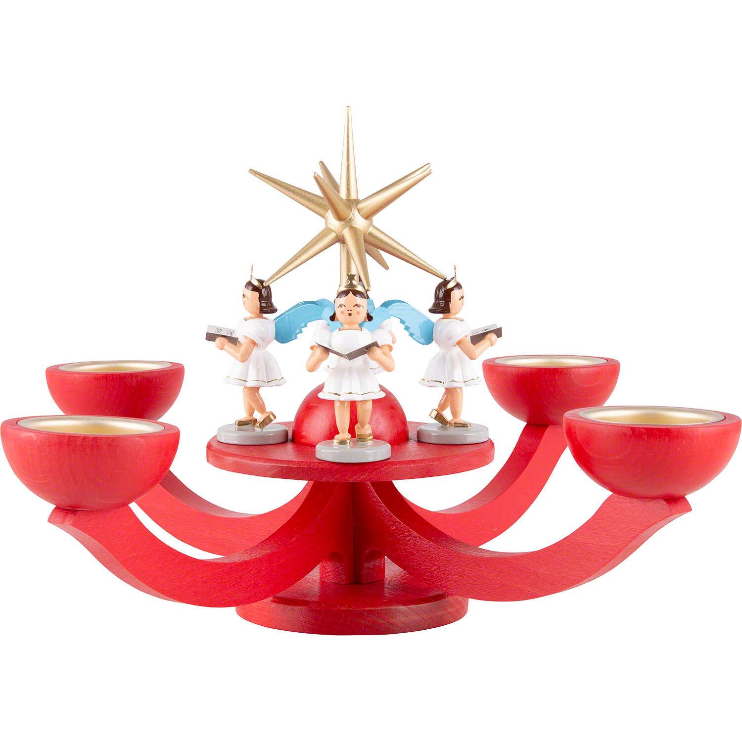 Blank Kunstgewerbe Schwibbogen Adventsleuchter rot, mit Teelichthalter und 4 stehenden Engeln (31x31c