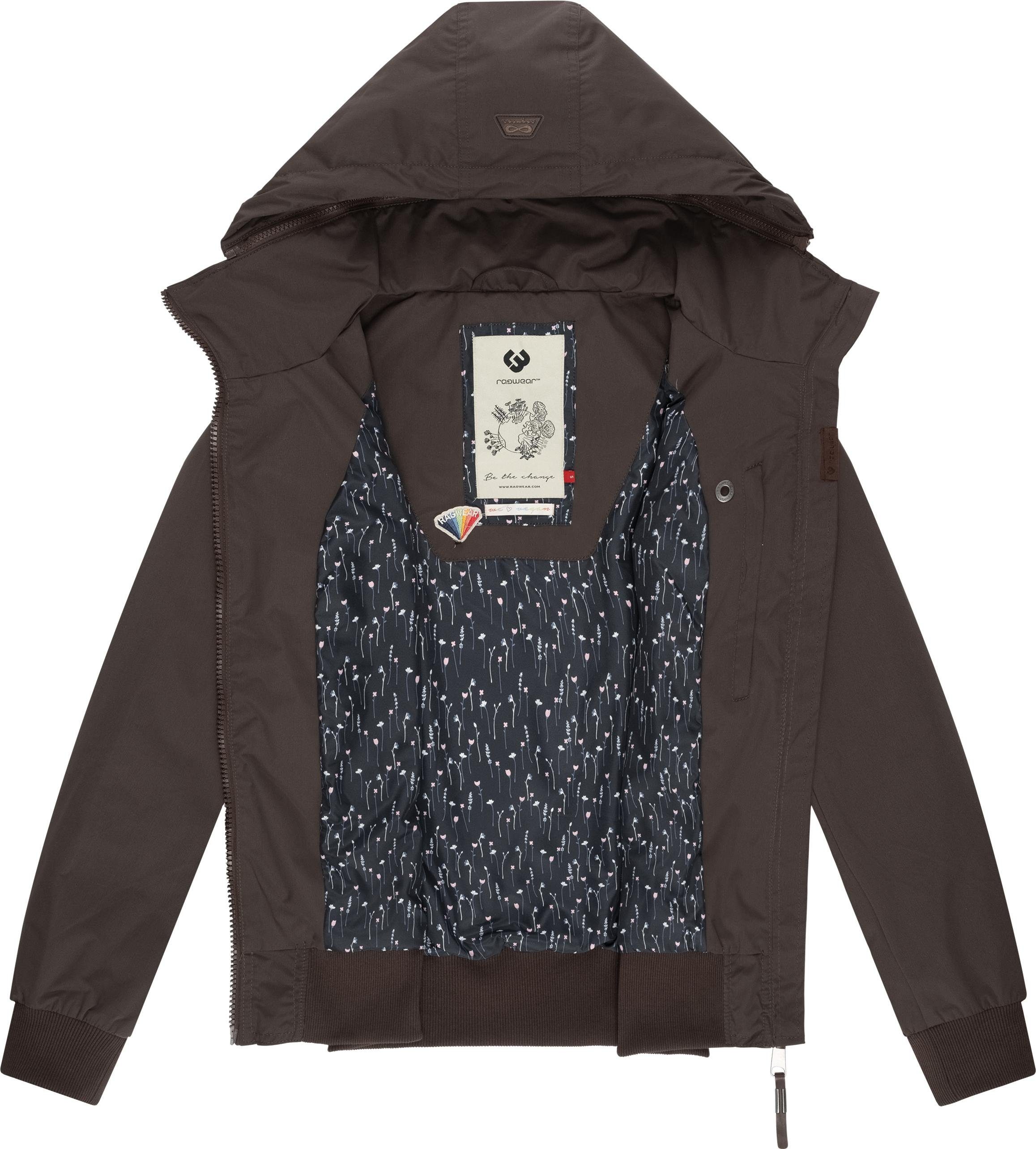 Kapuze abnehmbarer Übergangsjacke Outdoorjacke dunkelbraun stylische Ragwear mit Jotty