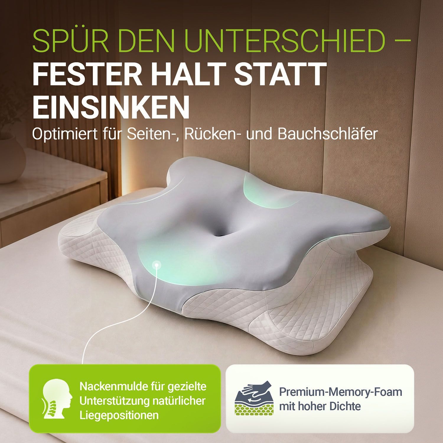Juskys Nackenstützkissen-Set, Füllung: PU Memory Foam, Bezug: Polyester, Ergonomisch & stützend, atmungsaktiv, waschbar, formstabiles Material – Bild 5 von 5