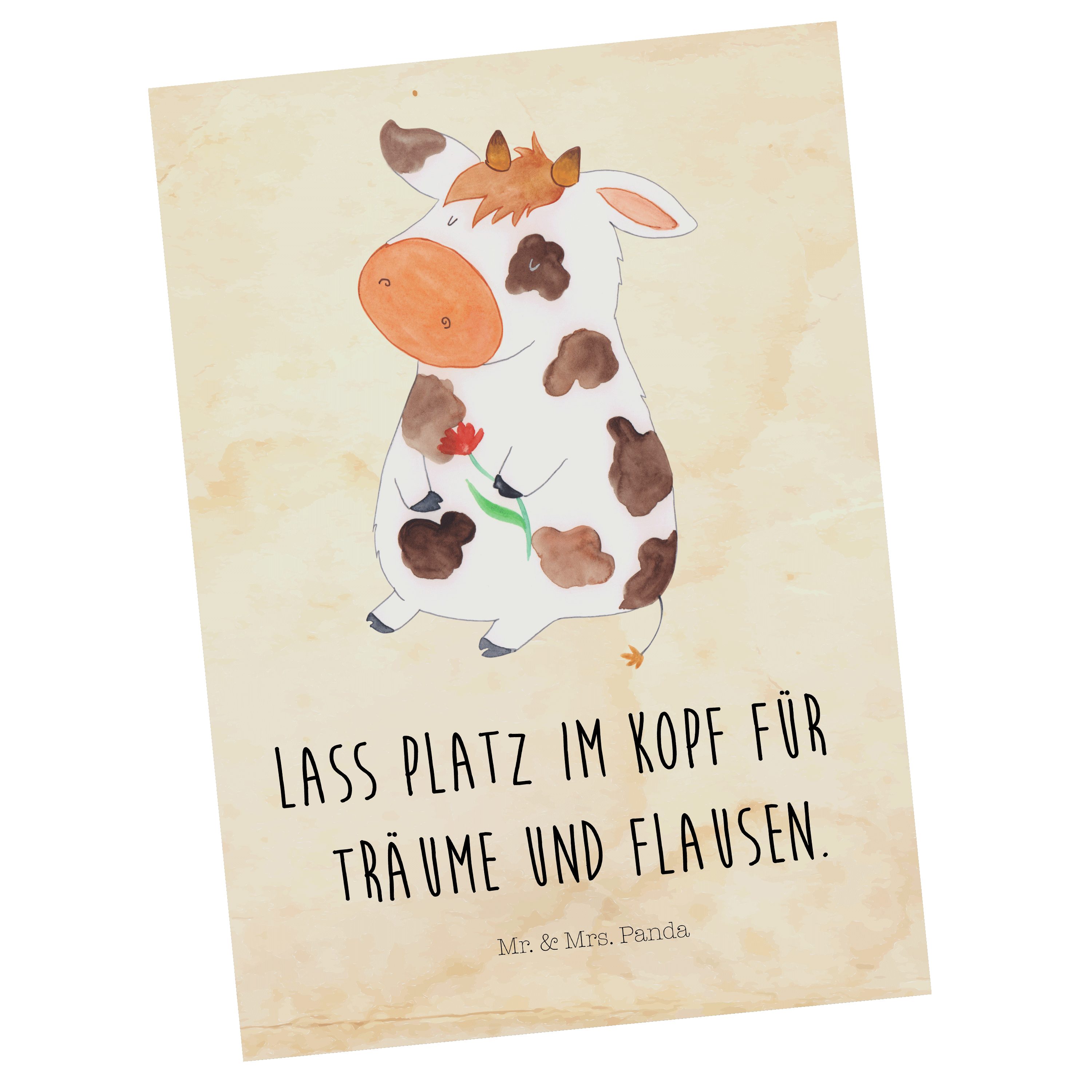 Mrs. Landwirtin, & Postkarte Bauernho - Vintage Panda Träume, Mr. Geschenk, - Geschenkkarte, Kuh