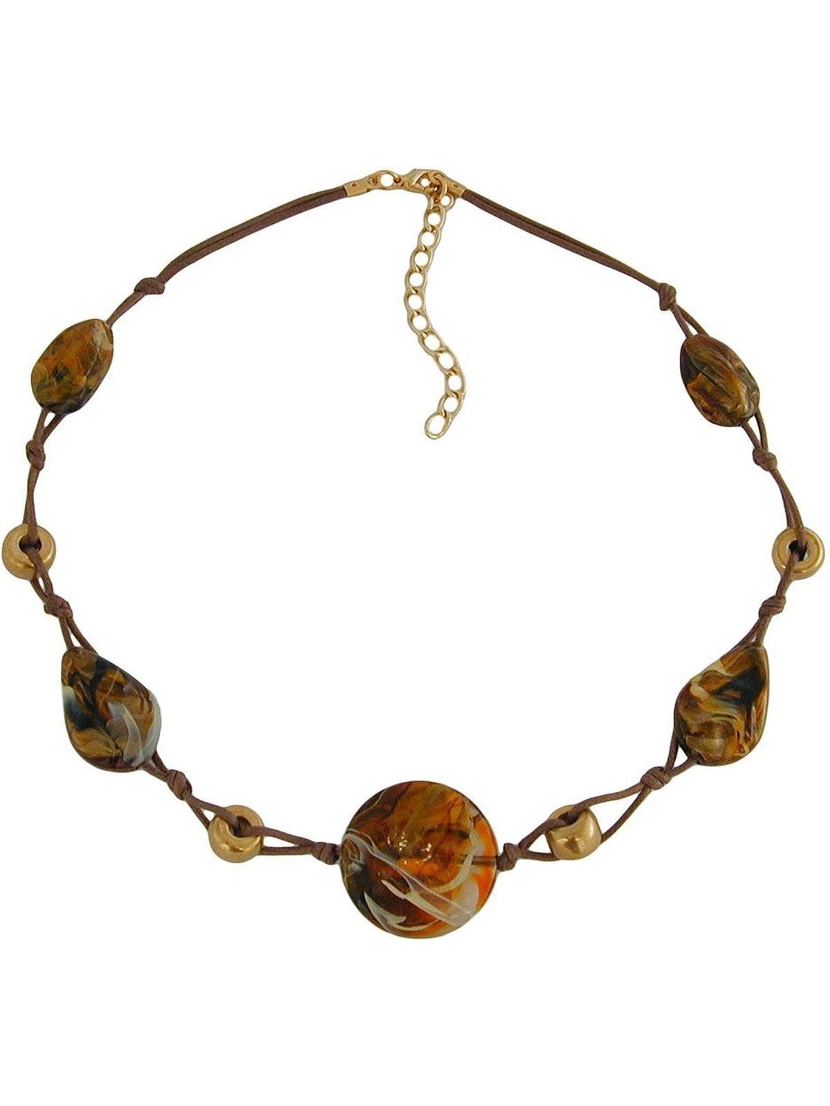 Gallay Perlenkette Kunststoffperlen braun-beige-gold-marmoriert Kordel braun 45cm (1-tlg)