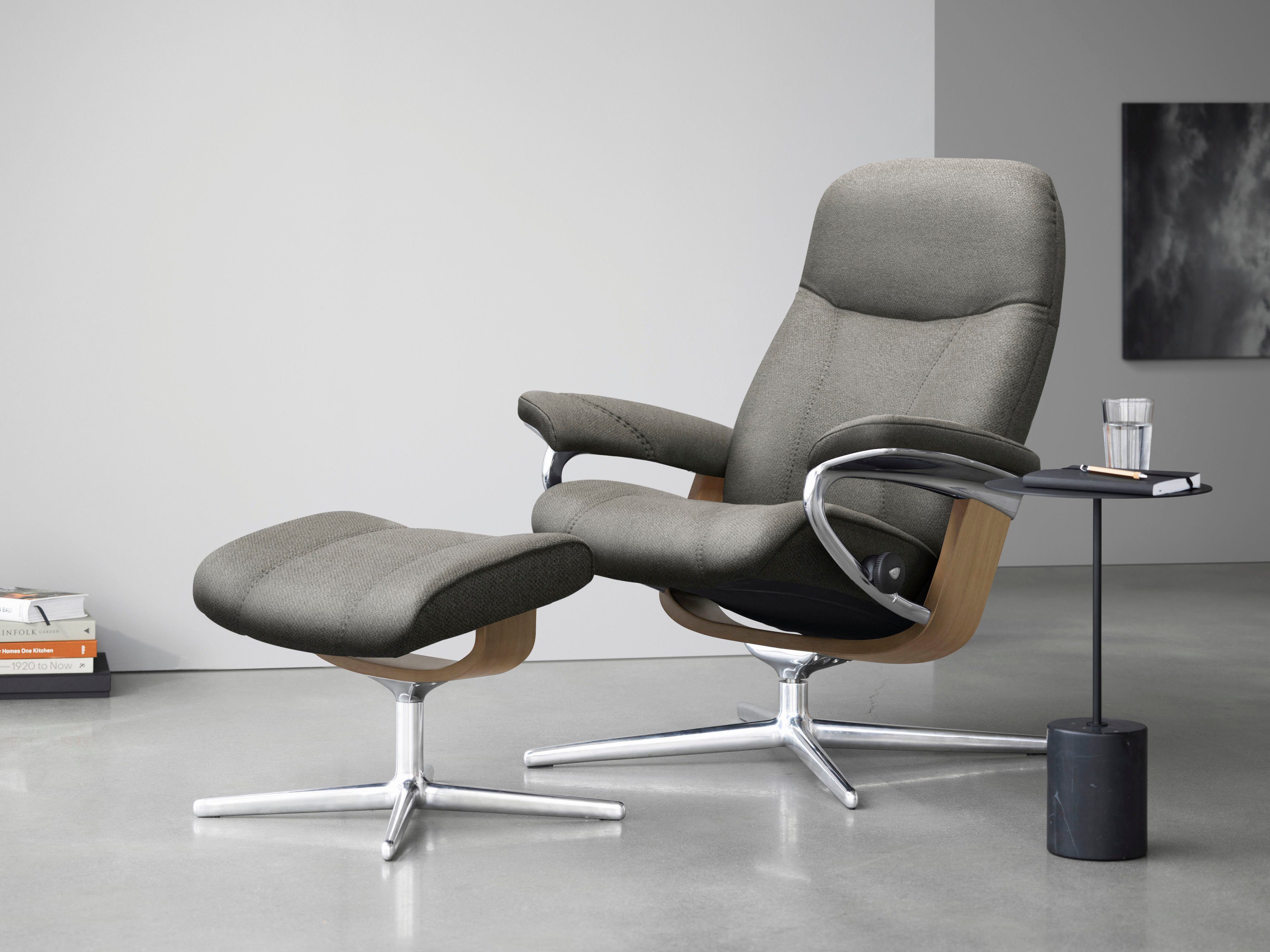 Stressless® Relaxsessel Consul Base, Hocker), M mit Hocker, (Set, L, & Cross S, mit Relaxsessel Eiche Holzakzent mit Größe