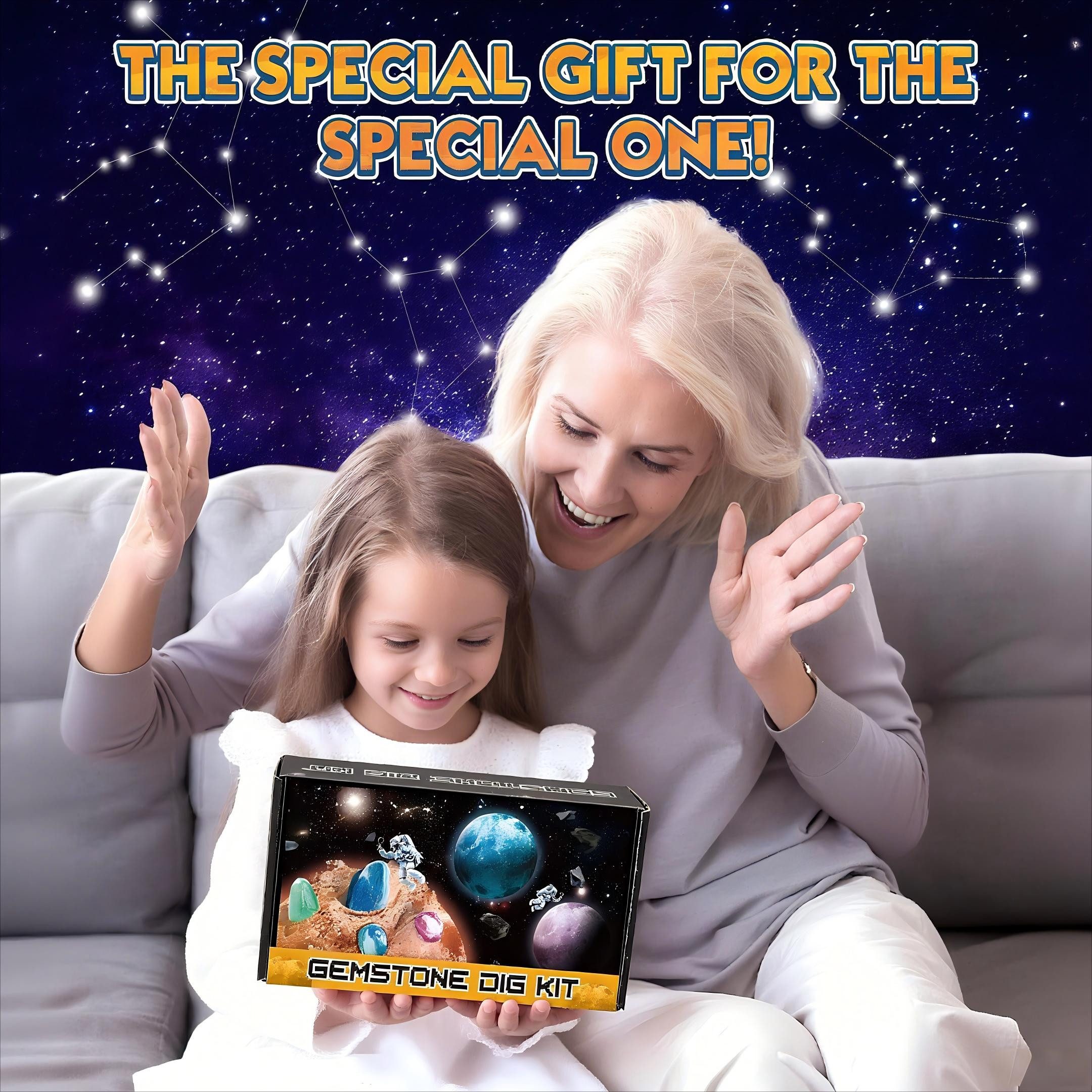 POPOLIC Gemstone Experiment Kit for Children - Excavation Set for Children Ages 6, 7, 8, 9, 10 (1-piece, 15 Natural Gemstones and Crystals, Experiments for Ages 6+), Moon Treasure Hunt Toy, Gift for Boys and Girls