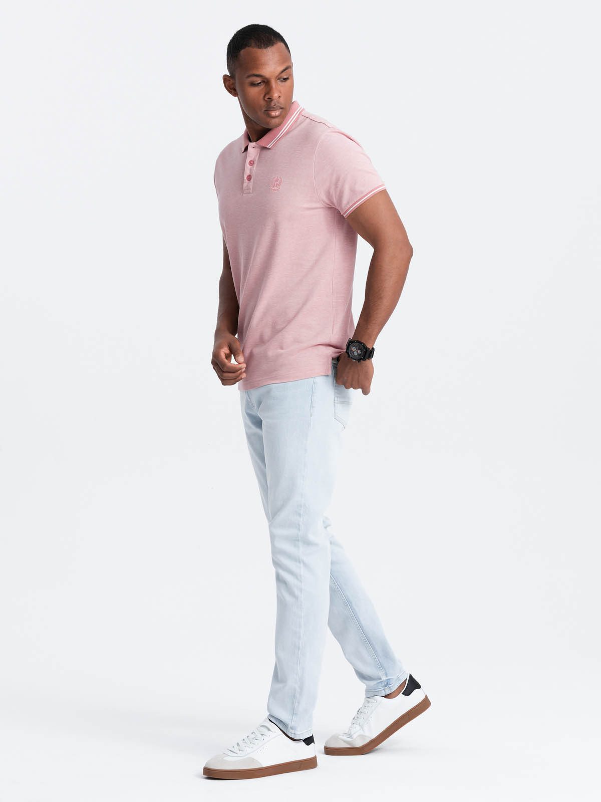 OMBRE Poloshirt Poloshirt in Melange mit gestreiftem Kragen