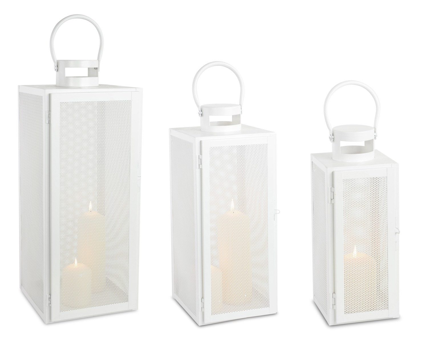 RIFFELMACHER & WEINBERGER Christbaumschmuck Laternen Set 3-teilig, Weiß Metall mit Gitter, 3