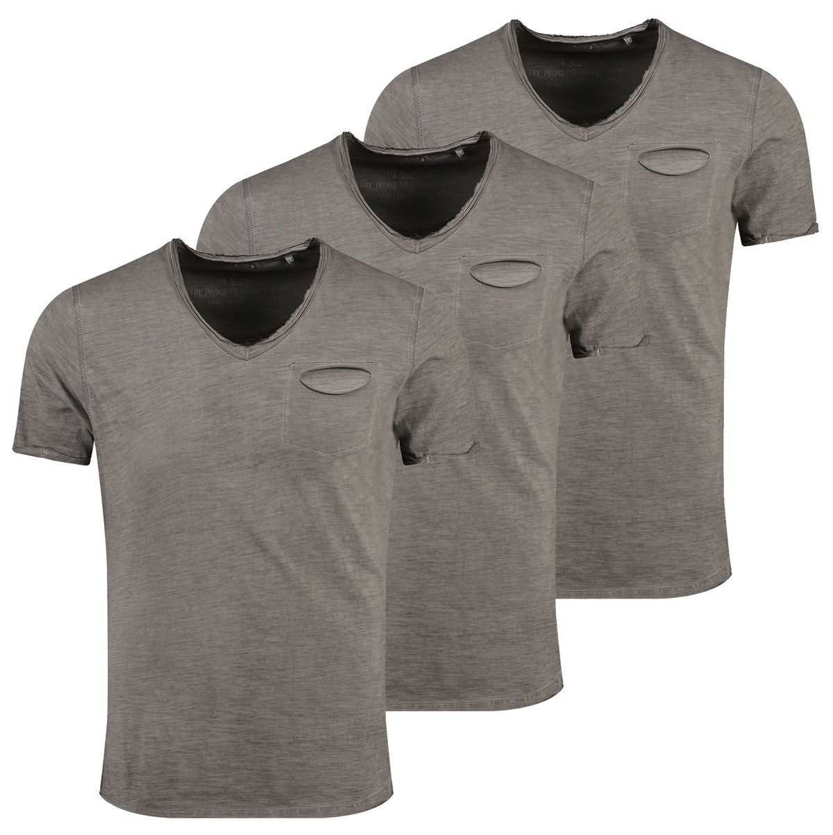 Key Largo T-Shirt Soda vintage Look uni Basic T00619 V-Ausschnitt unifarben kurzarm slim fit – Bild 5 von 5