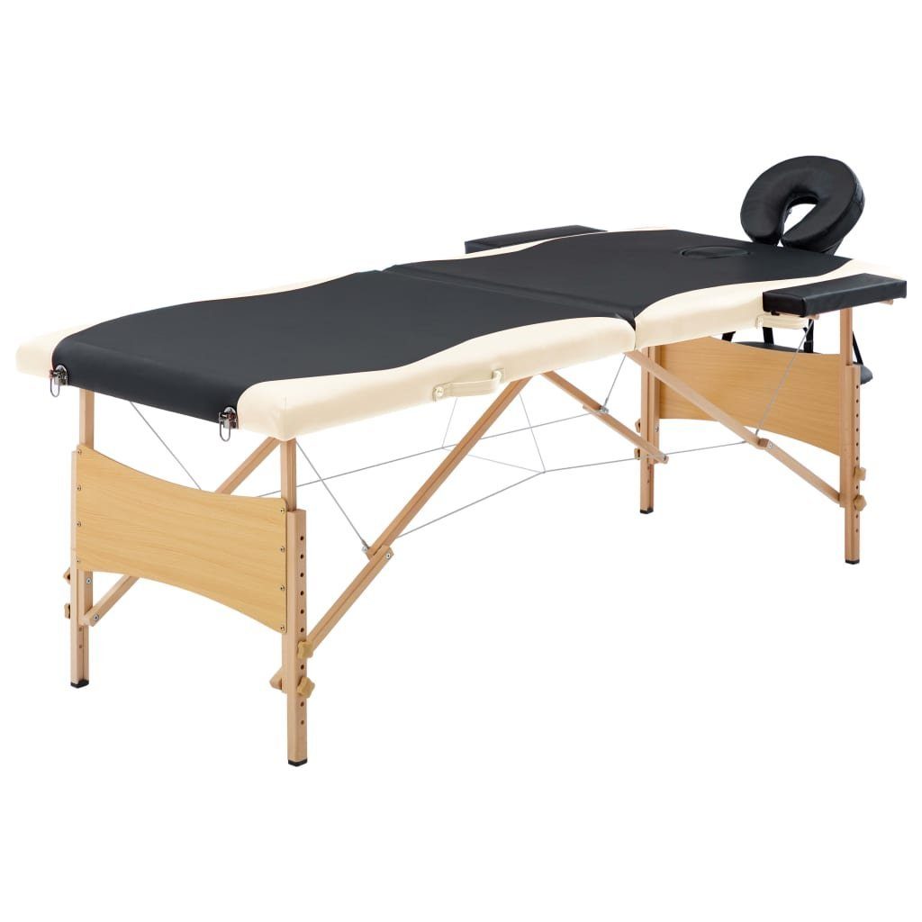 vidaXL Massageliege Massageliege Klappbar 2-Zonen mit Holzgestell Schwarz und Beige