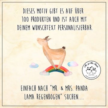 Mr. & Mrs. Panda Tragetasche Lama Regenbogen - Schwarz - Geschenk, Alpaka, Stoffbeutel, Beutel, Sc (1-tlg), Lange Tragegriffe