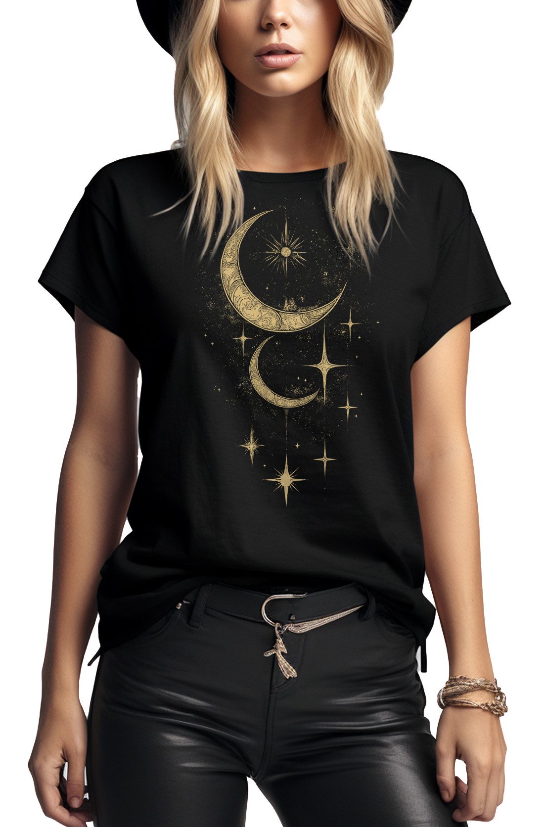 MAKAYA Print-Shirt Damen Stern Motiv Mond günstig online kaufen