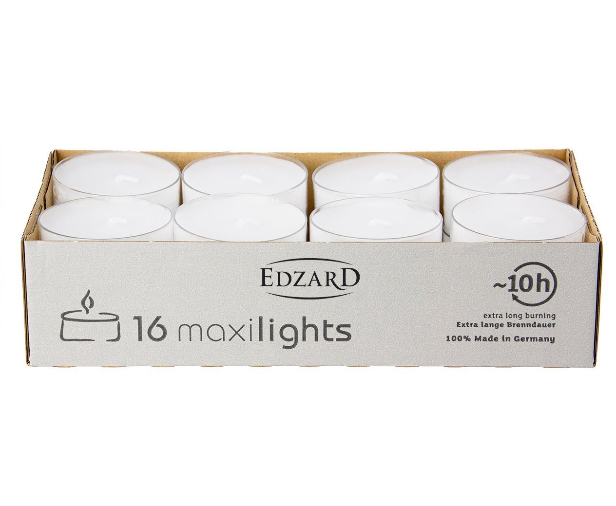 EDZARD Teelicht Maxi-Teelichter 16 Stück (Set, 16 Stück), transparente Kunststoffhülle, Marke WENZEL