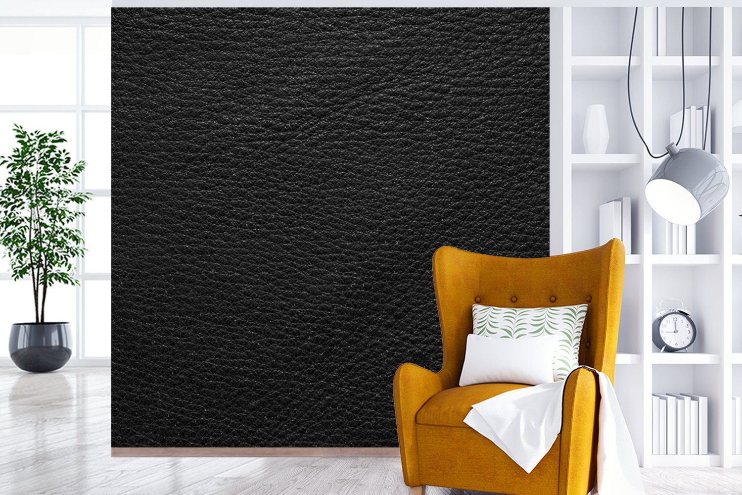MuchoWow Fototapete Leder - Lederoptik - Schwarz - Grau, Matt, bedruckt, Vliestapete für Wohnzimmer Schlafzimmer Küche, Fototapete, 220x220 cm