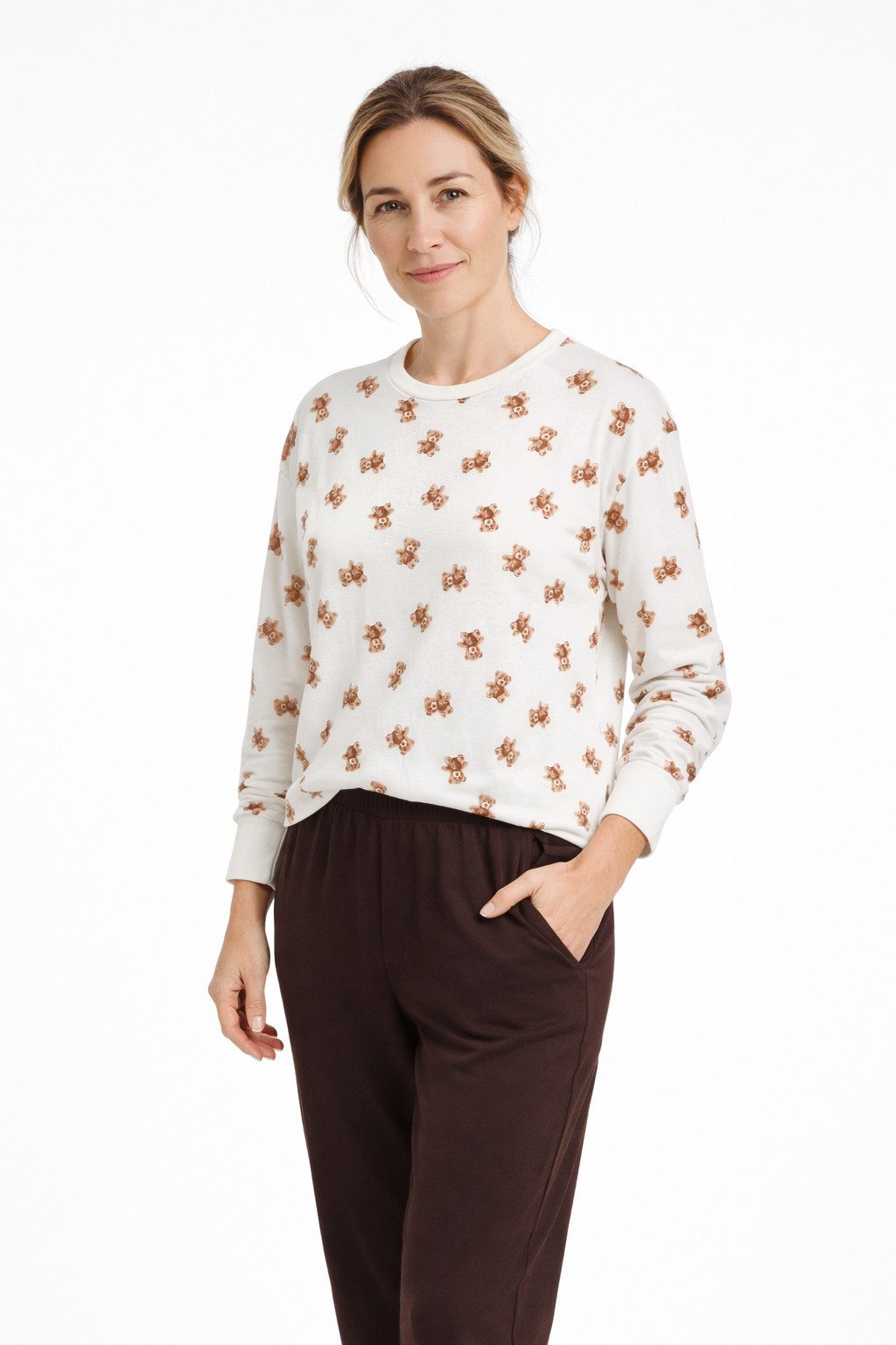 Ringella Pyjama Langarm Schlafanzug mit Strickbündchen und Bärchen-Dessin (2 tlg) Reine Baumwolle in Single Jersey-Qualität