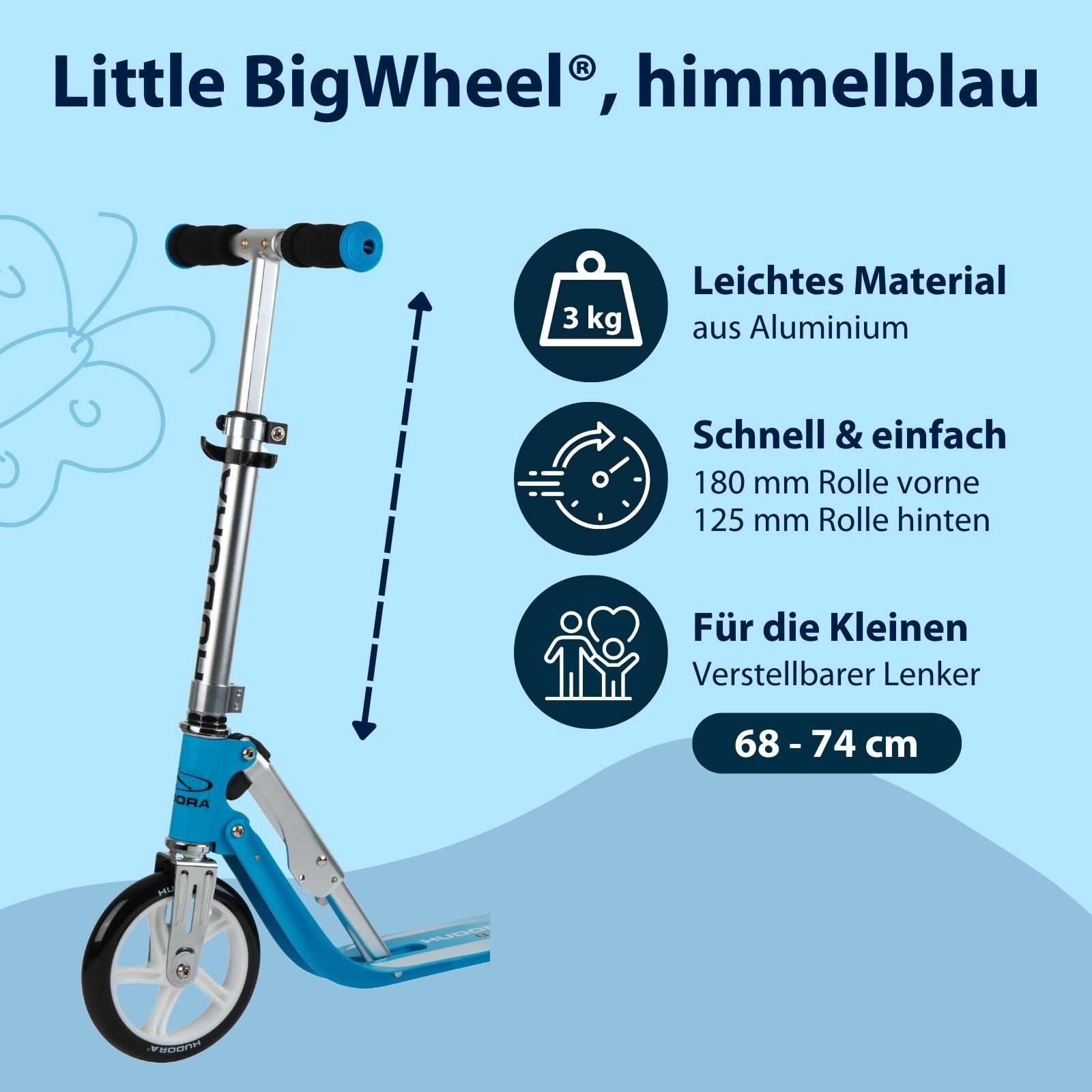 Hudora Cityroller Little BigWheel®, Kinderroller, einklappbarer, höhenverstellbarer Kick-Scooter