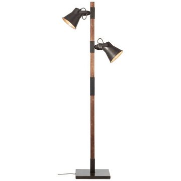 Brilliant Stehlampe Plow, Lampe Plow Standleuchte 2flg schwarz stahl/holz 2x A60, E27, 10W, ge